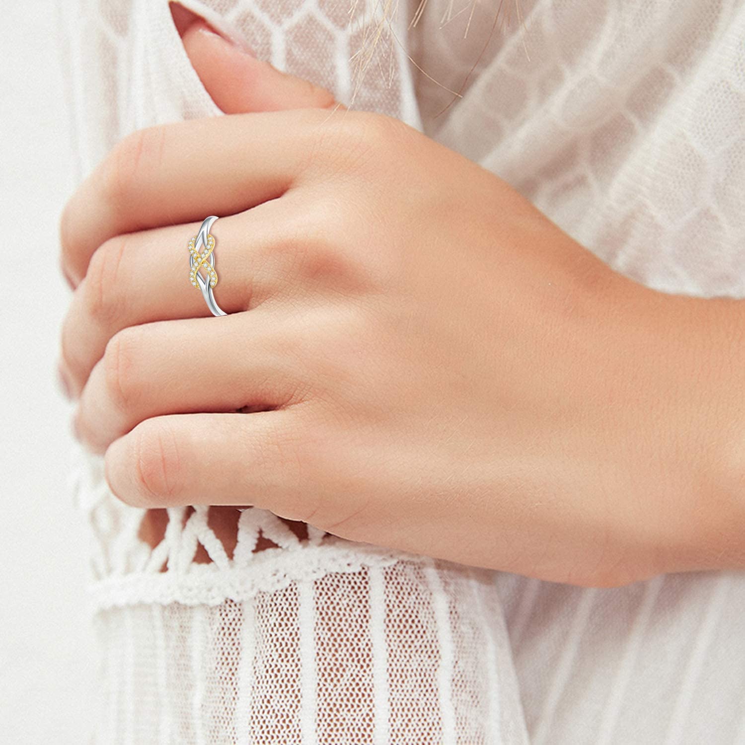 SISGEM 14K Solid Gold Infinity Love Band Ring with Celtic Knot & Natural Diamonds - Endless Promise Ring for Women, Size 5-11 - Perfect for Anniversary, Wedding & Engagement Gifts