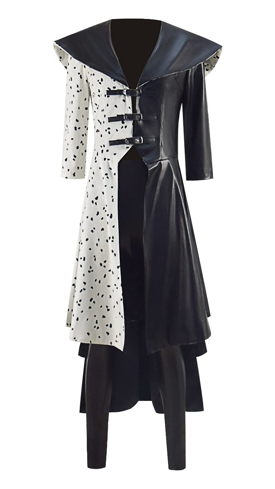 Women's Cruella De Vil Costume Coat Dress Full Set - Halloween Cosplay Outfit for Adults, Inspired by Disney 101 Dalmatians | Perfect for Halloween Parties, Cosplay Events, and Themed Dress-Up