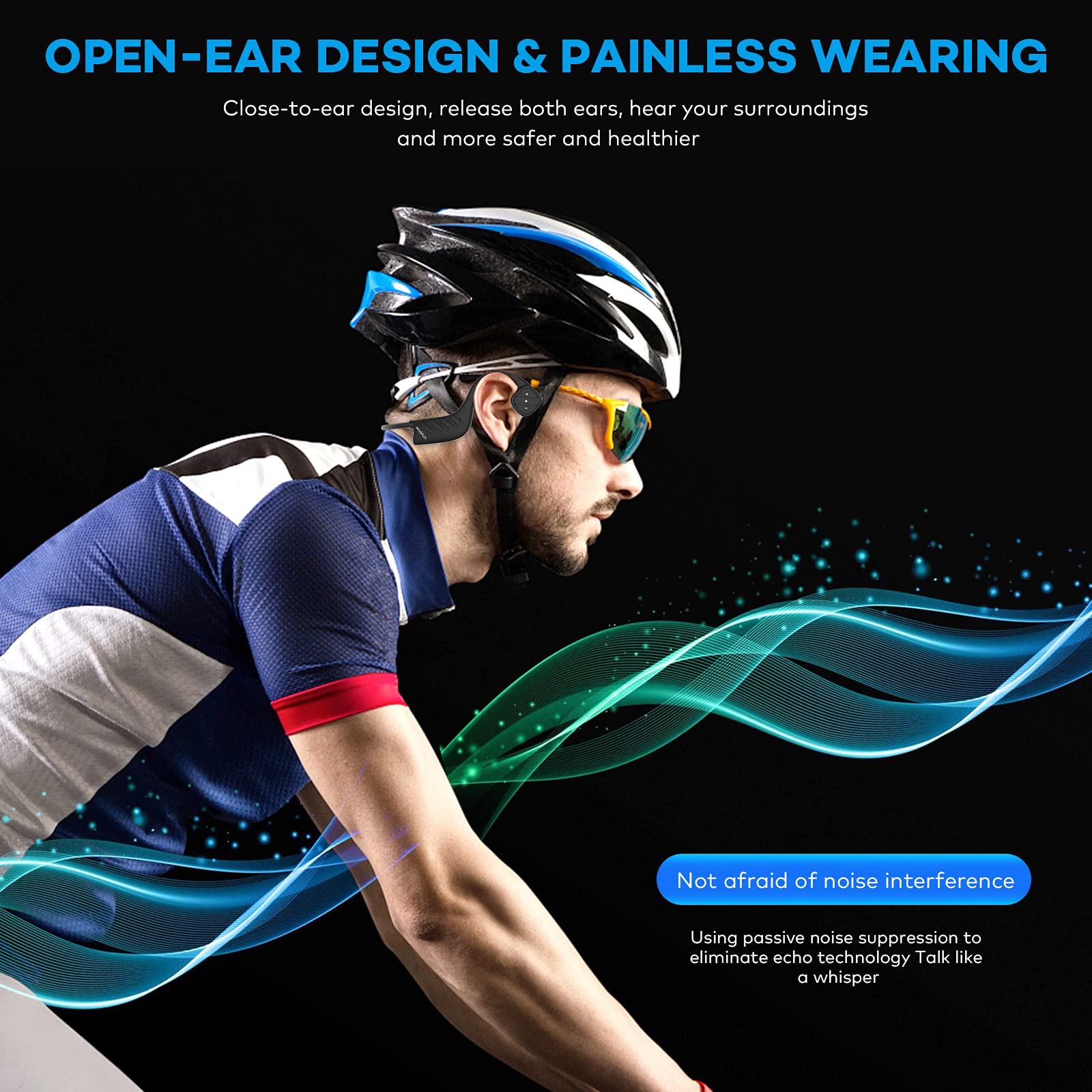 IPX8 Waterproof Bone Conduction Headphones - Wireless Bluetooth Open Ear Headphones with 8GB Built-in MP3 Player for Swimming, Cycling & Driving | Sweatproof & Secure Fit for Sports & Workouts