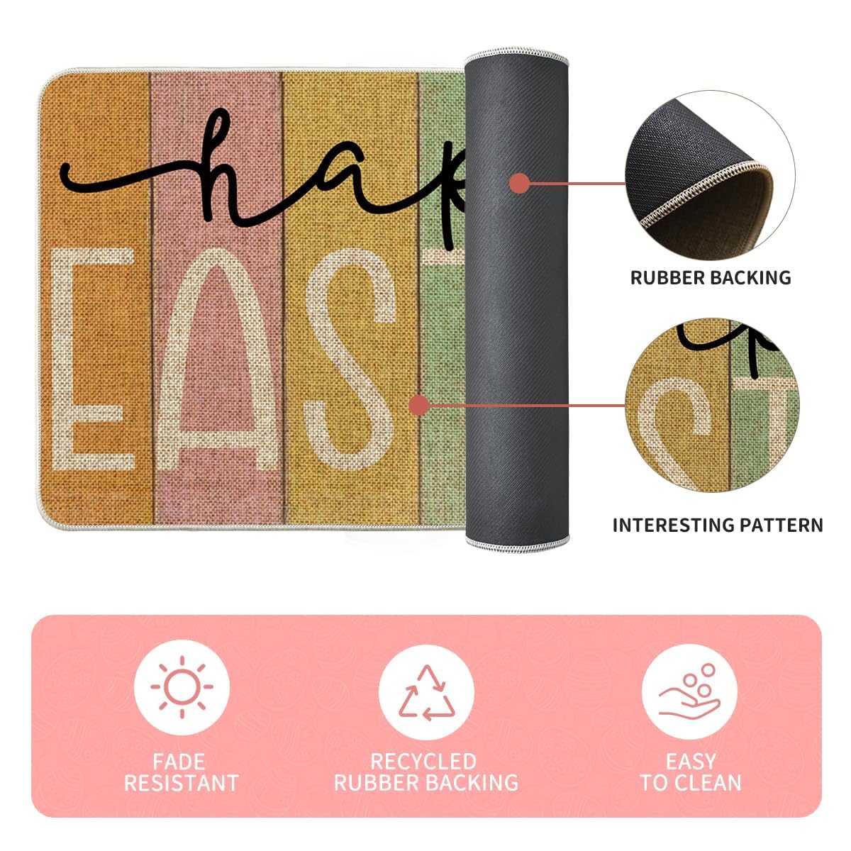 Vibrant Easter Egg Kitchen Mats Set of 2 - Non-Slip Spring Home Decor Floor Rugs (17x29 & 17x47 Inch) for Easter Decorations, Kitchen Protection & Holiday Cheer