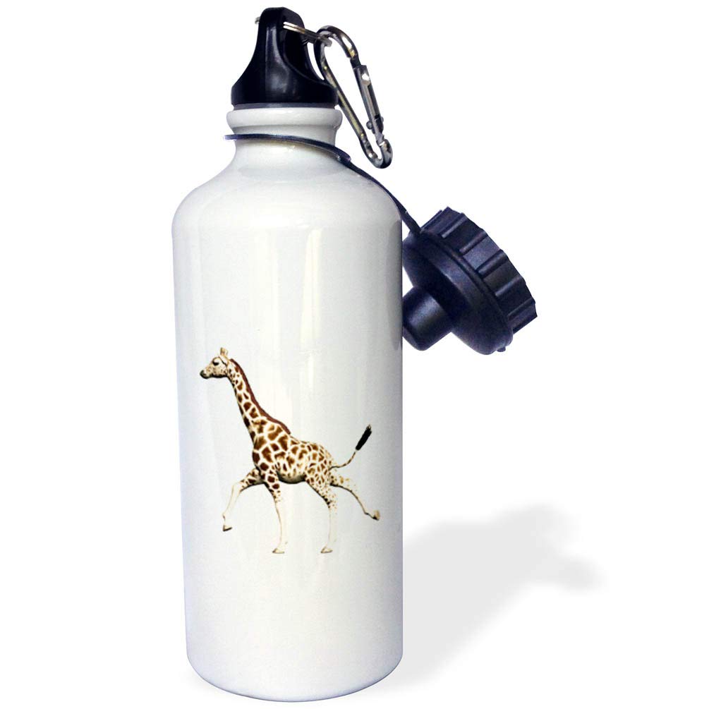 3D Rose Giraffe Running Sports Water Bottle - 21 oz Insulated Stainless Steel Bottle for Gym, Hiking & Outdoor Activities | BPA Free, Leak Proof, White