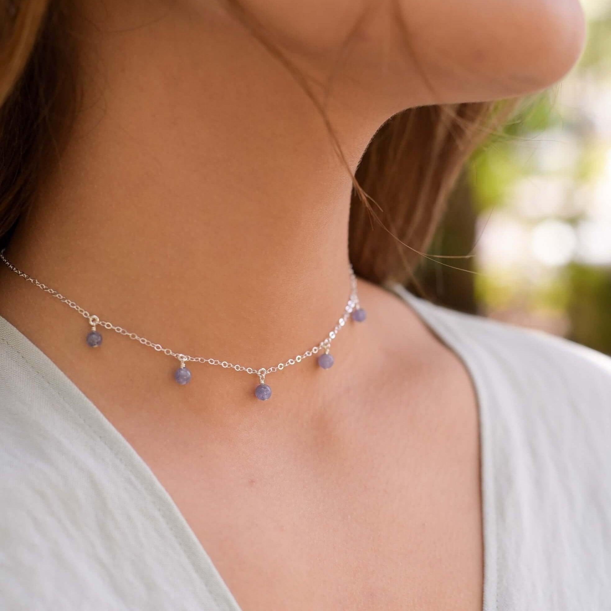 Exquisite Tanzanite Bead Drop Choker Necklace for Women | Elegant Blue Violet Gemstone Jewelry Gift | Perfect for Weddings, Parties & Special Occasions