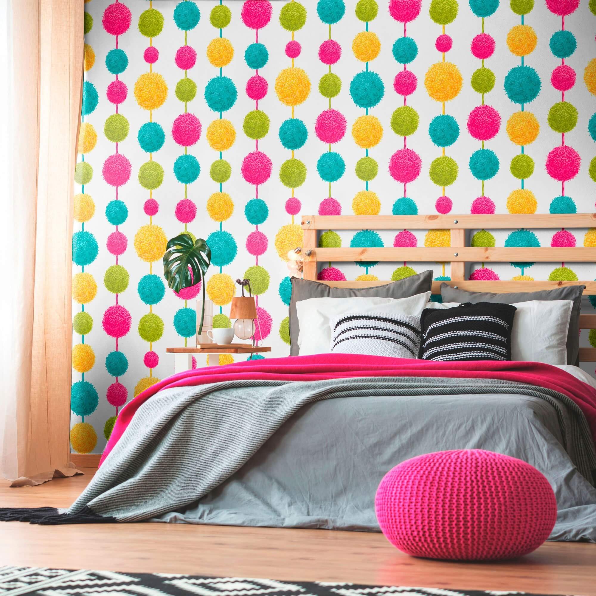 Retro Peel and Stick Removable Wallpaper for Teens - Yellow and Fuchsia Floral Pattern (6125) - Perfect for Bedroom, Dorm Room, and DIY Home Decor
