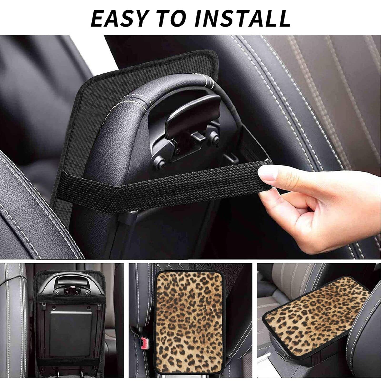 Leopard Print Auto Center Console Pad - Soft Armrest Cushion Cover Protector for Most Cars & Trucks | Comfortable Driving Accessory for Long Commutes & Road Trips