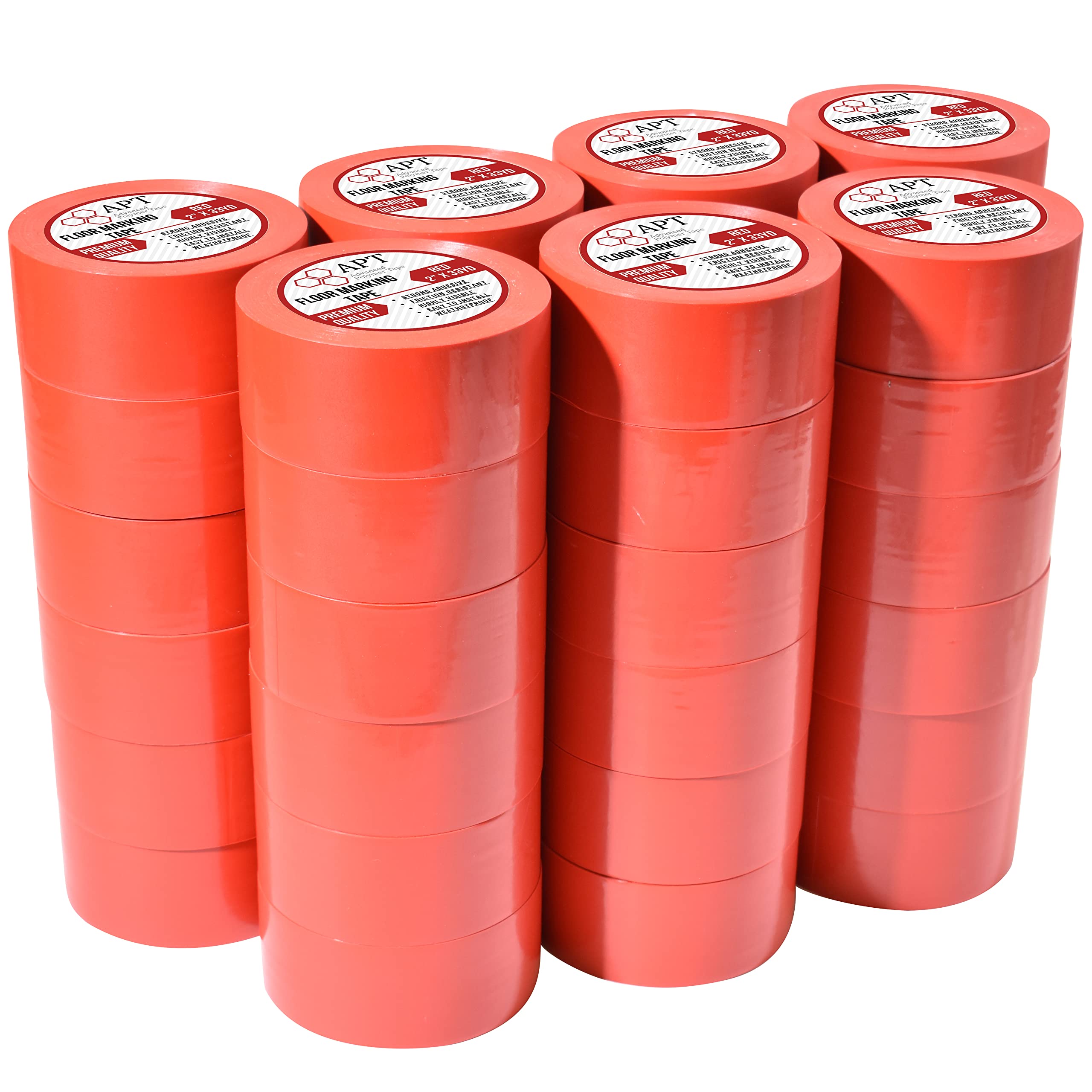 APT Premium Multi-Color Safety Marking Tape - 6 Mil Thick, 2 Inch x 42 Rolls (Red) - Ideal for Dance Floor Splicing, Construction Zones & Hazard Marking