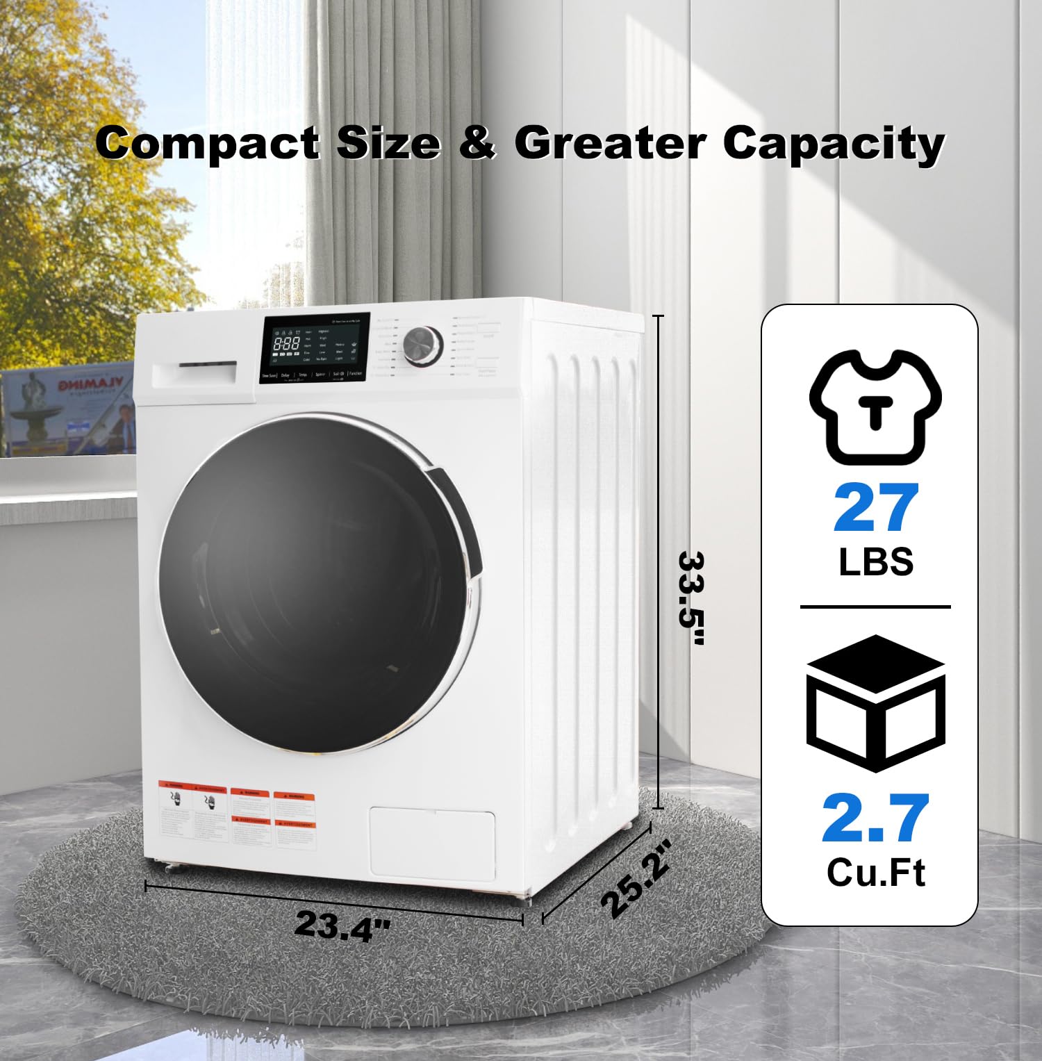 SMETA 2-in-1 Washer Dryer Combo 2.7 cu.ft Compact Laundry Machine - 24 Inch Ventless Front Load Washer & Dryer All-in-One for Apartments, RVs, Small Spaces - 26.7 lbs Capacity, 16 Wash Programs, 120V - Perfect for Tiny Homes, Dorms & Mobile Living