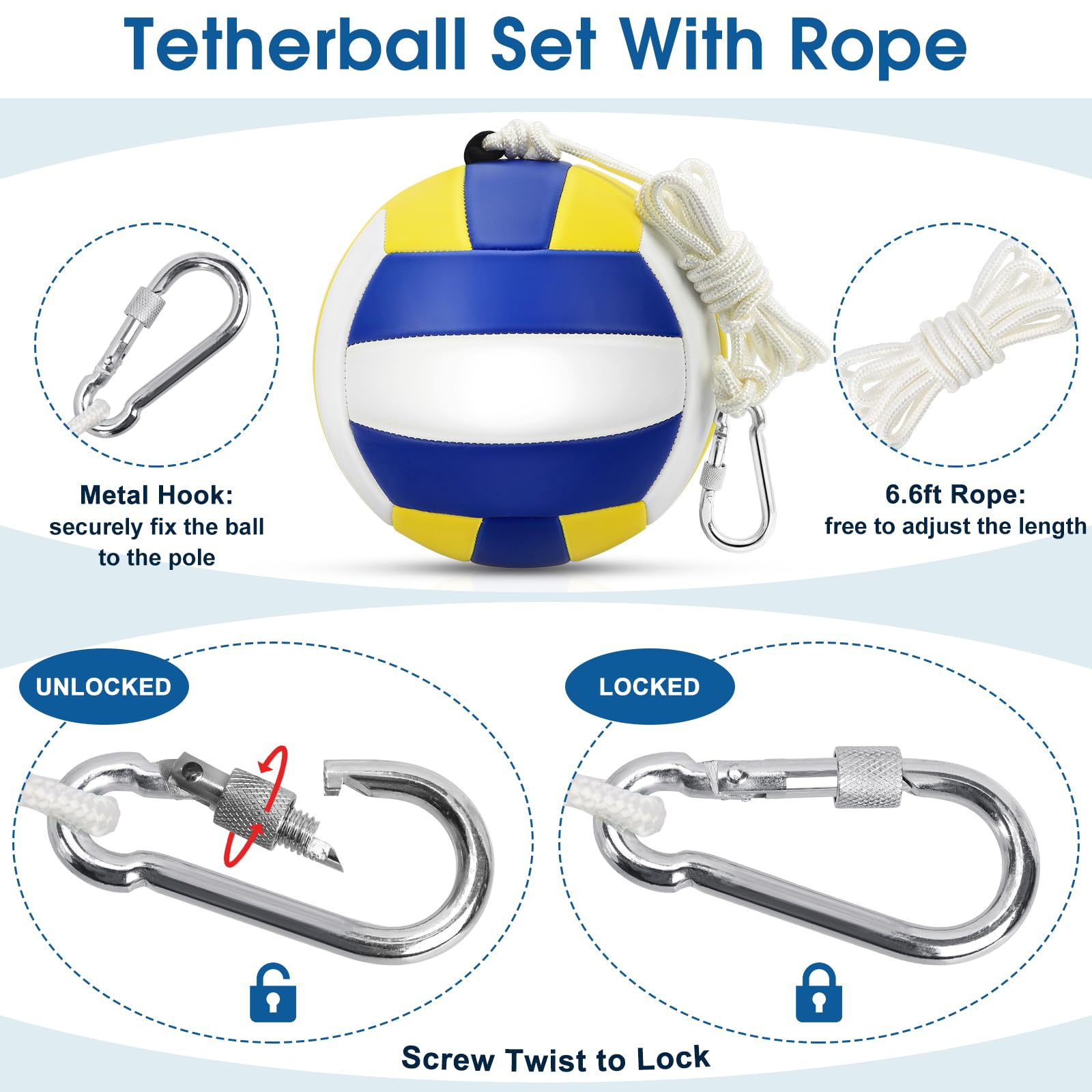 Premium Tetherball Set with Ball, Rope, Pump & Stakes - Heavy Duty Portable Outdoor Game for Backyard, Lawn, Beach & Park - Fun Family Activity for Kids & Adults - Perfect for Summer Parties, Picnics & School Playgrounds