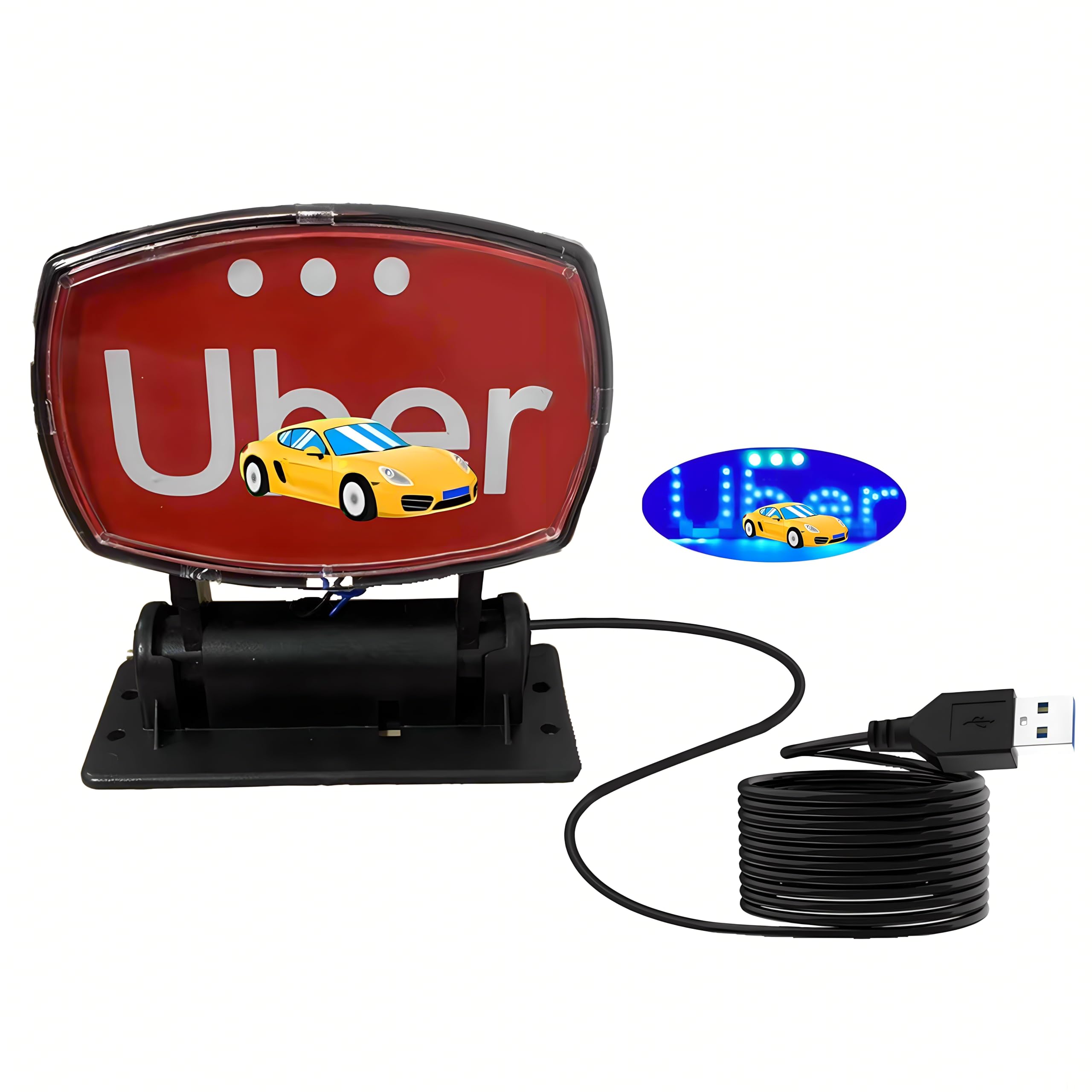 Universal Car LED Light Sign - Foldable, Quick Installation, Dual Switches & USB Plug - Fits All Cars - Perfect for Taxi, Ride-Sharing & Emergency Vehicles - Great for Night Driving & Roadside Assistance