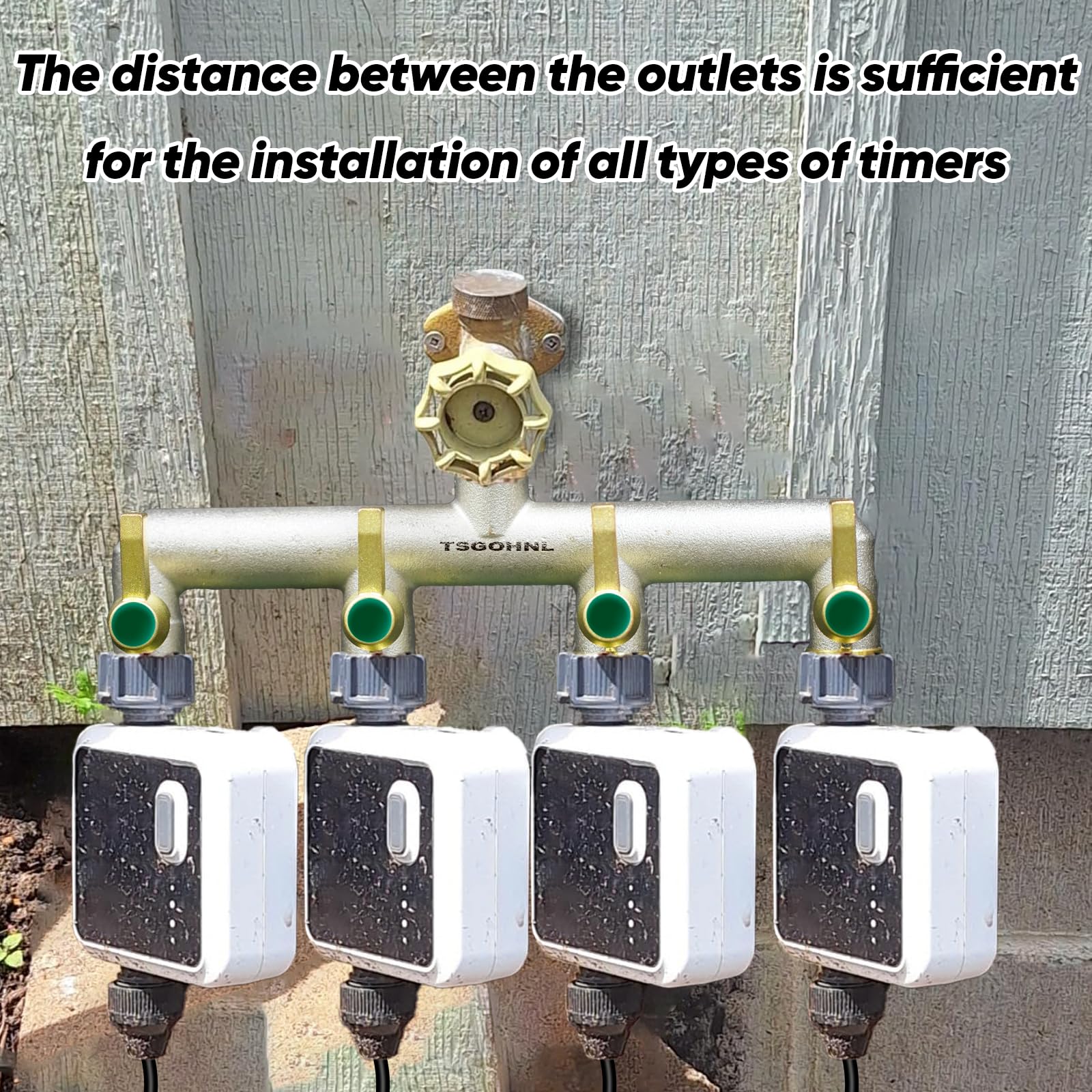 4-Way Brass Garden Faucet Splitter with 4 Extended Metal Handles - Heavy Duty Nickel Plated Outdoor Hose Divider - 3/4-Inch GHT Hex Female Inlet & Male Outlet - Perfect for Lawn Watering, Garden Irrigation & Car Washing