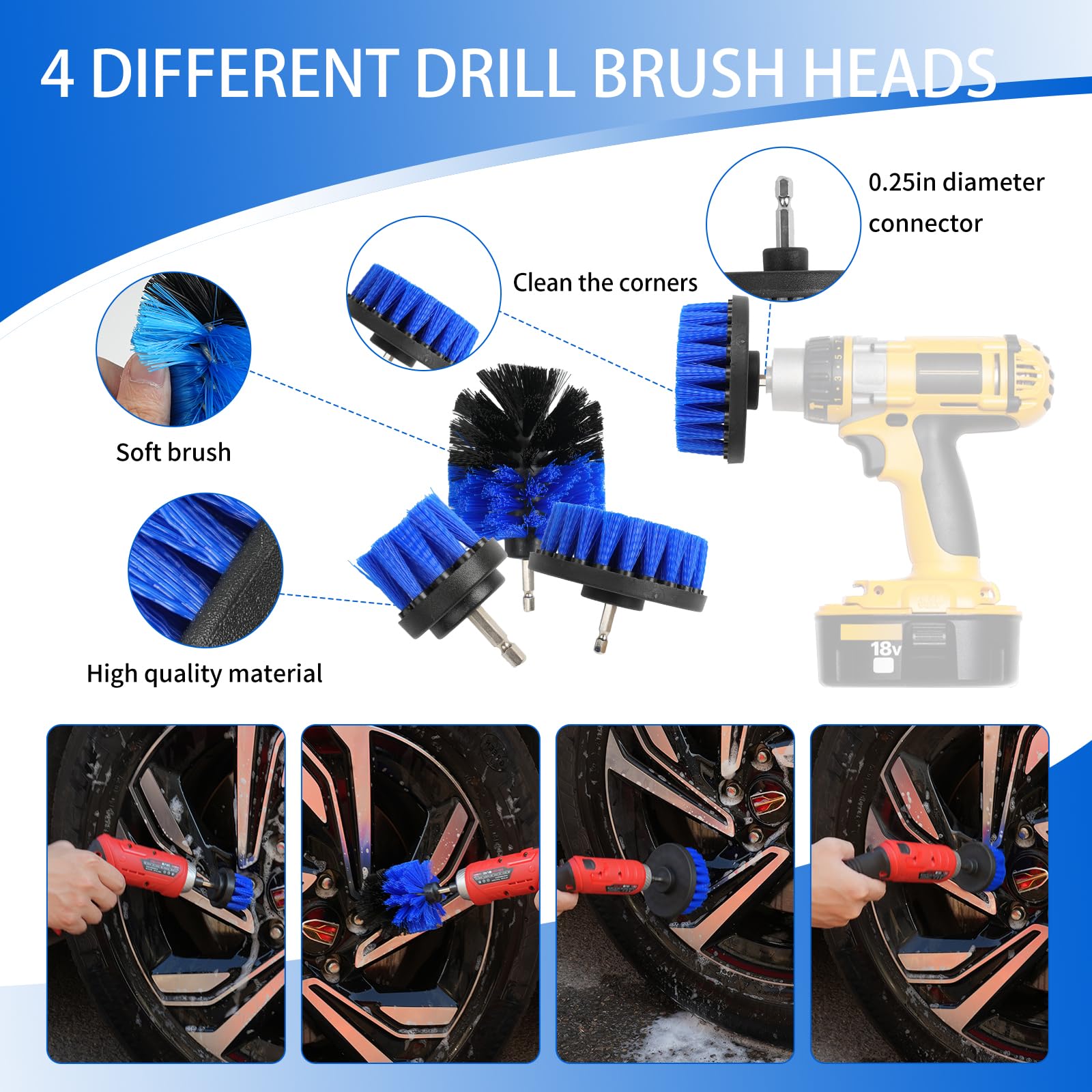 18-Piece Car Cleaning Kit for Interior & Exterior Detailing - Includes Drill Brush, Wash Mitt, Tire Brush, Sponge & Microfiber Towels - Complete Car Wash Tool Set for Dashboard, Air Vents & Wheels Cleaning - Perfect for DIY Auto Detailing & Professional Car Care