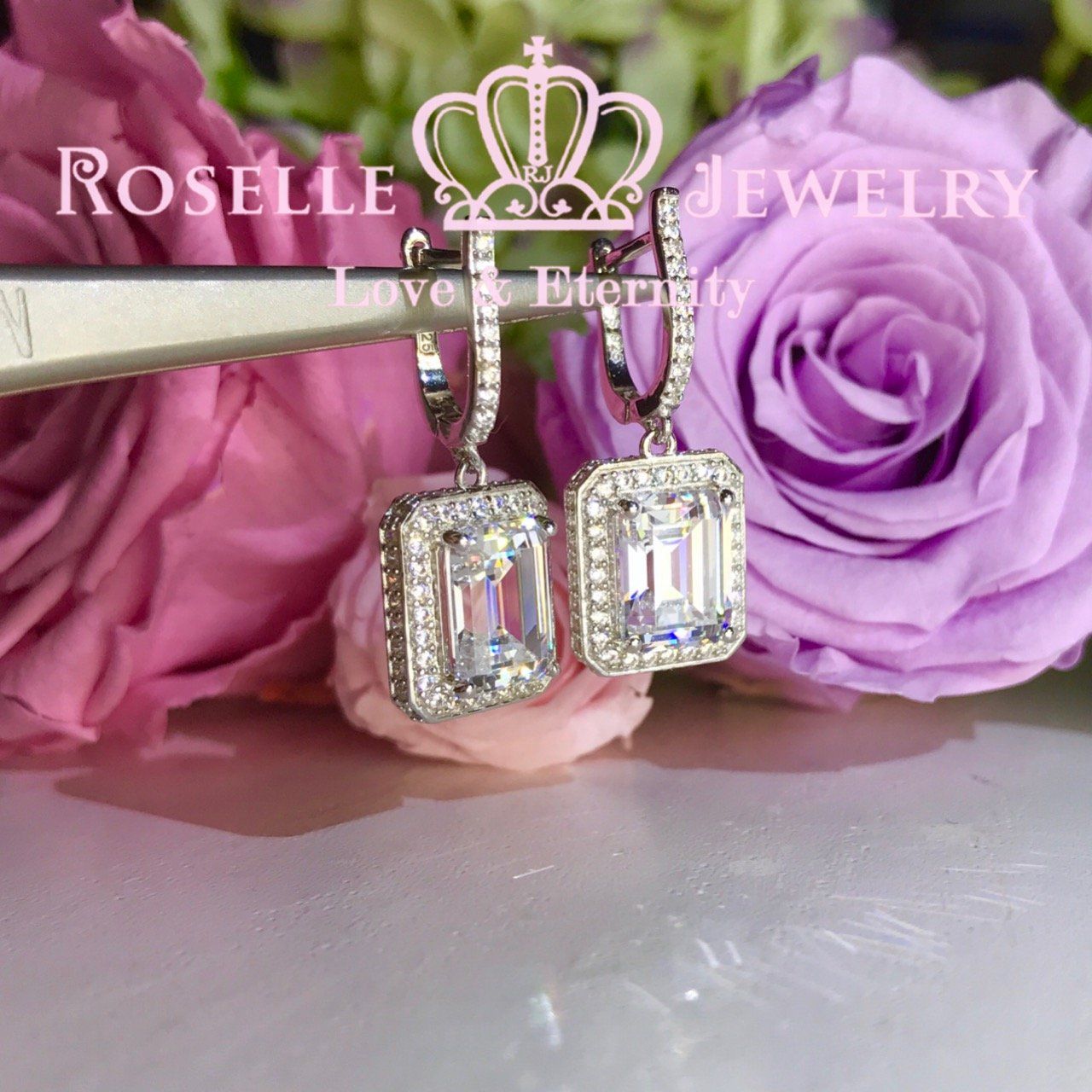 Emerald Cut Halo Drop Earrings - 14K Gold Plated Cubic Zirconia Dangle Earrings for Women | Perfect for Weddings, Parties & Special Occasions