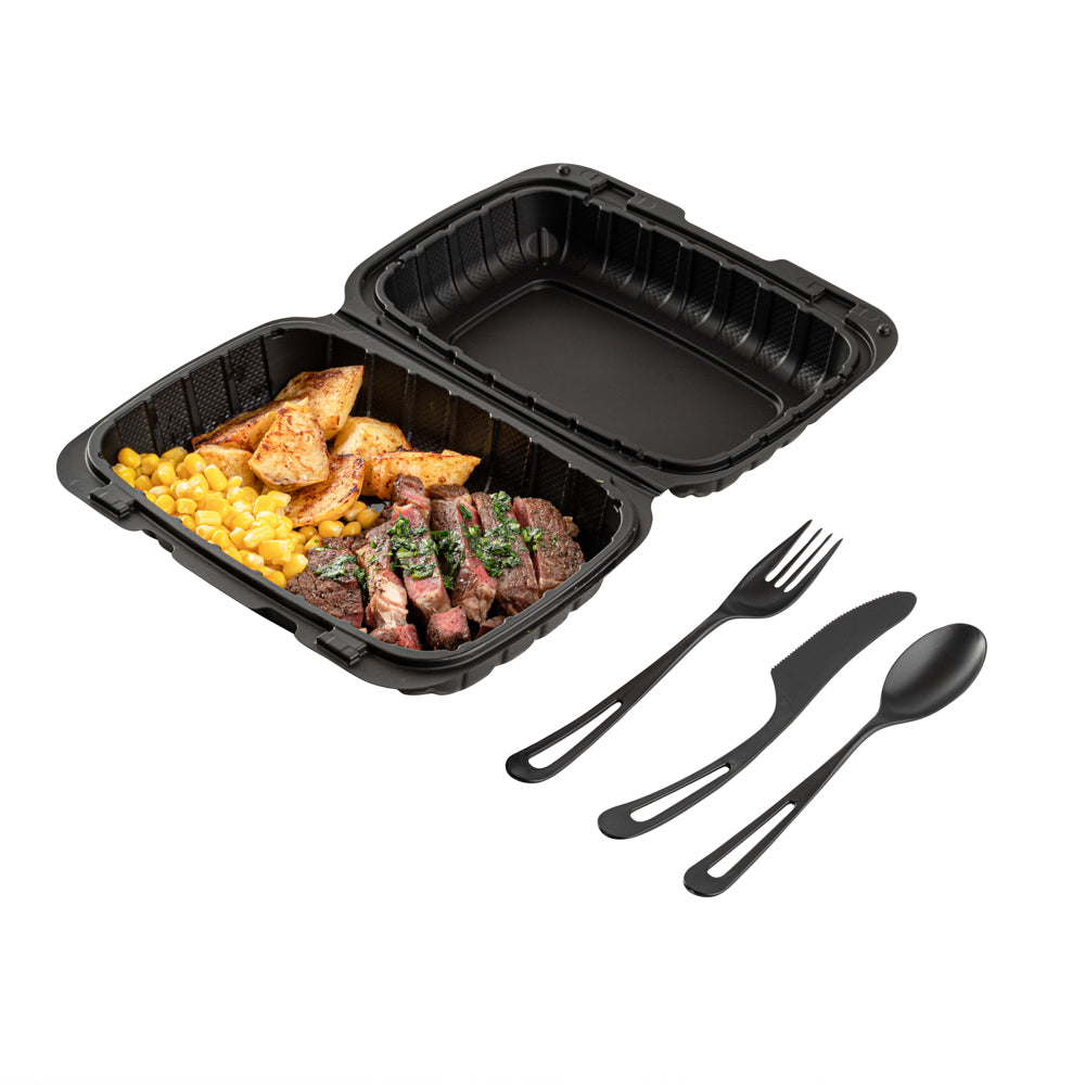 Eco-Friendly Black CPLA Plastic Cutlery Set - 290-Piece Heat Resistant, Compostable Cutlery (7.5