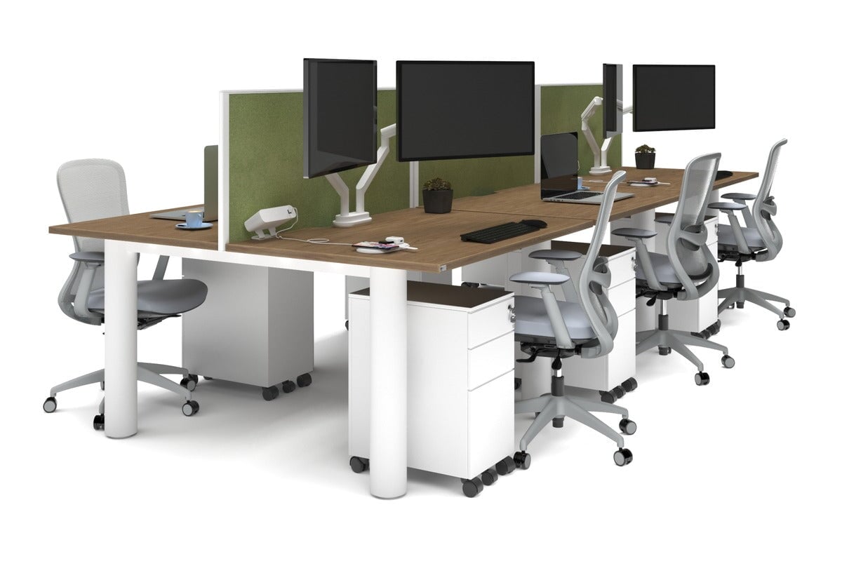 Quadro Cylinder Leg 6-Person Office Workstation Desk - 1200L x 800W with Cable Management Scallop - Perfect for Open Office Layouts & Collaborative Workspaces