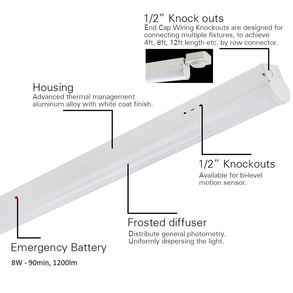 Konlite 4ft Linear LED Strip Fixture - 35W, 4700 Lumens, 5000K Daylight White, 120-277V Dimmable - Perfect for Office, Garage, and Commercial Lighting