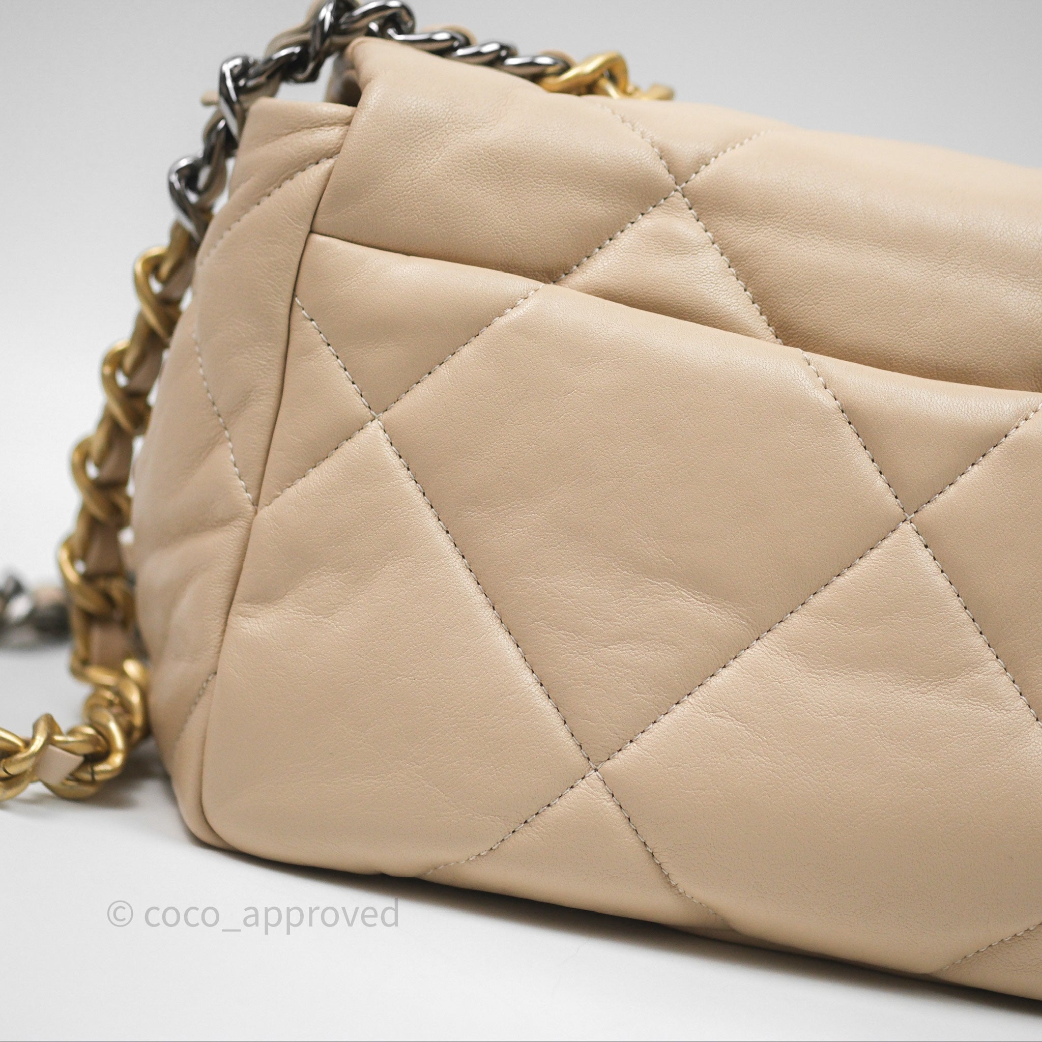 Chanel 19 Small Beige Mixed Hardware Flap Bag - Luxury Designer Handbag for Women | Perfect for Everyday Use, Office & Special Occasions