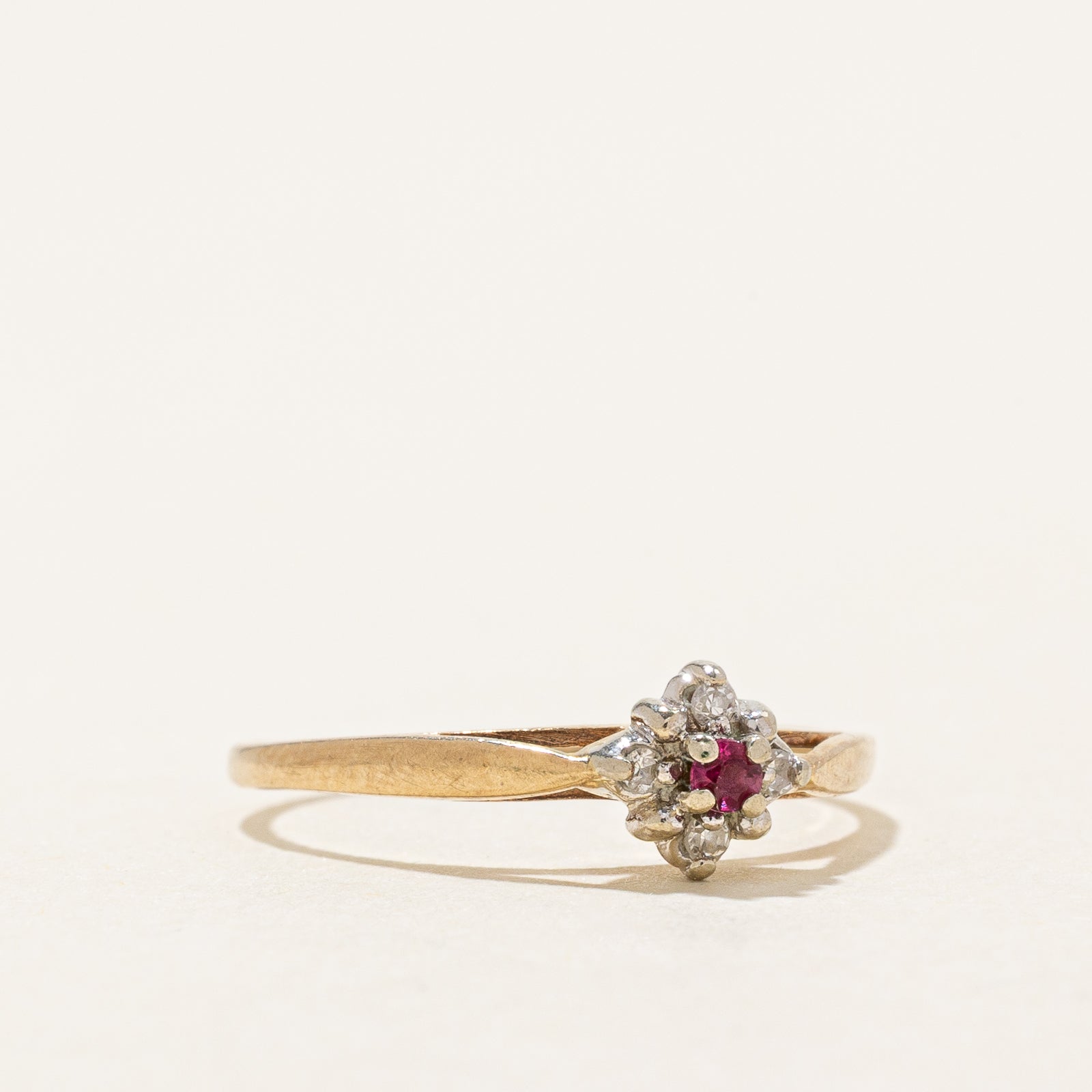 Exquisite Ruby & Diamond Cluster Petite Ring | 0.04ct Ruby & 0.02ctw Diamonds | Size 4 | Perfect for Anniversary Gifts & Special Occasions