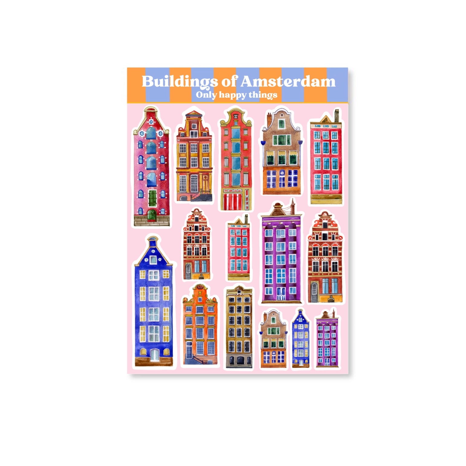 Amsterdam Architecture A6 Sticker Sheet - Dutch Cityscape Decals for Scrapbooks, Laptops & Water Bottles
