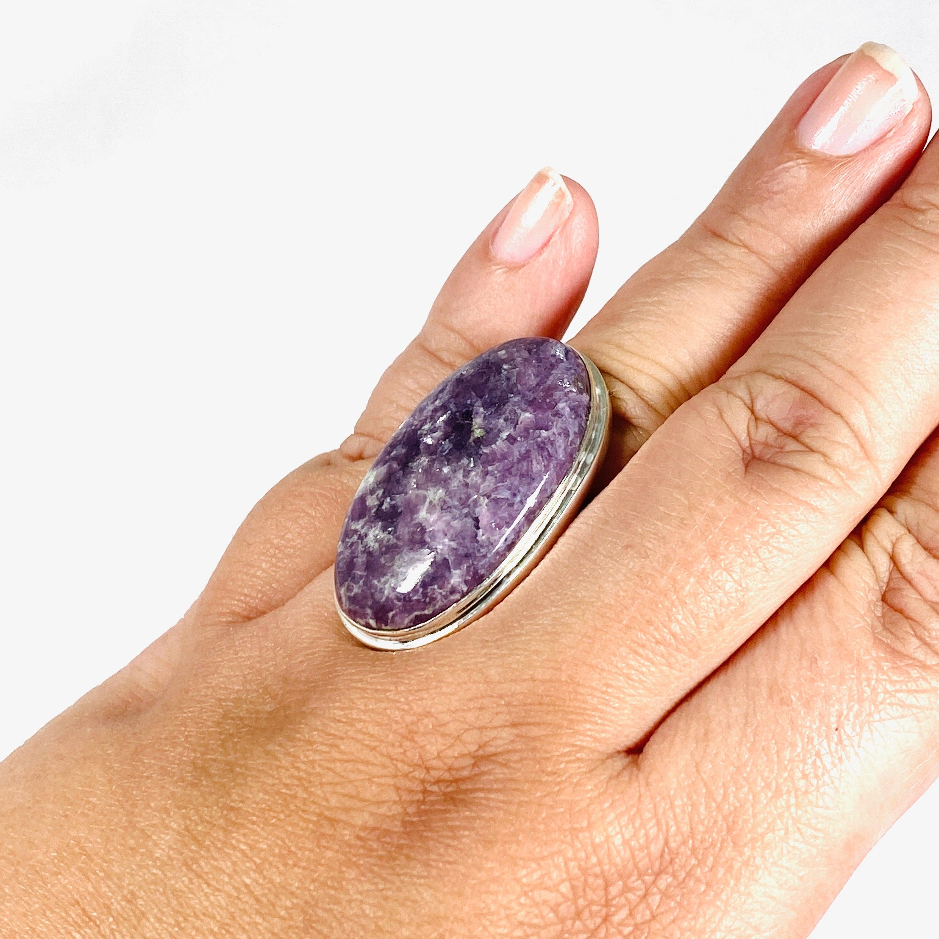 Lepidolite Oval Ring Size 10 for Women - Natural Stone Healing Jewelry for Stress Relief & Emotional Balance - Perfect for Meditation, Yoga & Spiritual Practices KRGJ3072