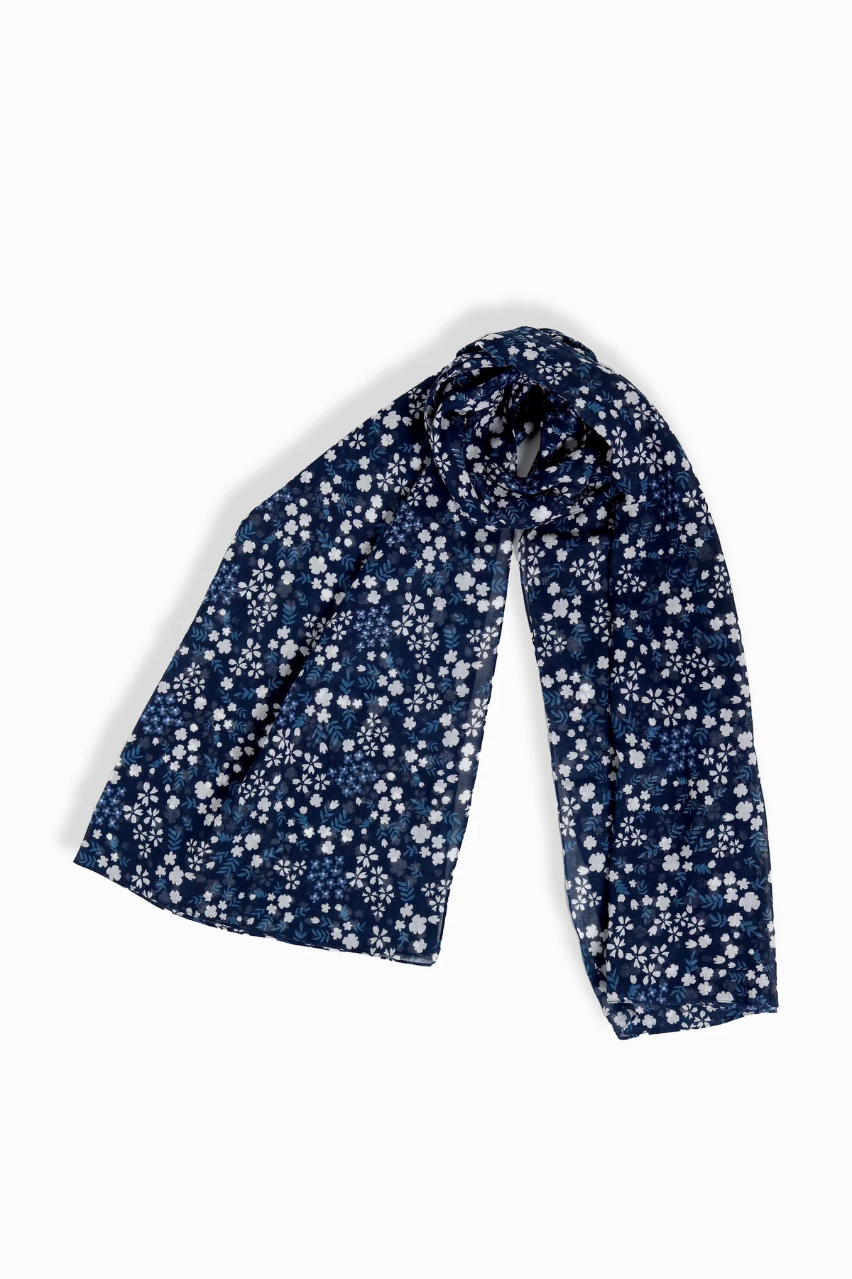 Blue Sakura Long Scarf - Elegant Floral Print Womens Fashion Accessory for Winter, Spring & Special Occasions