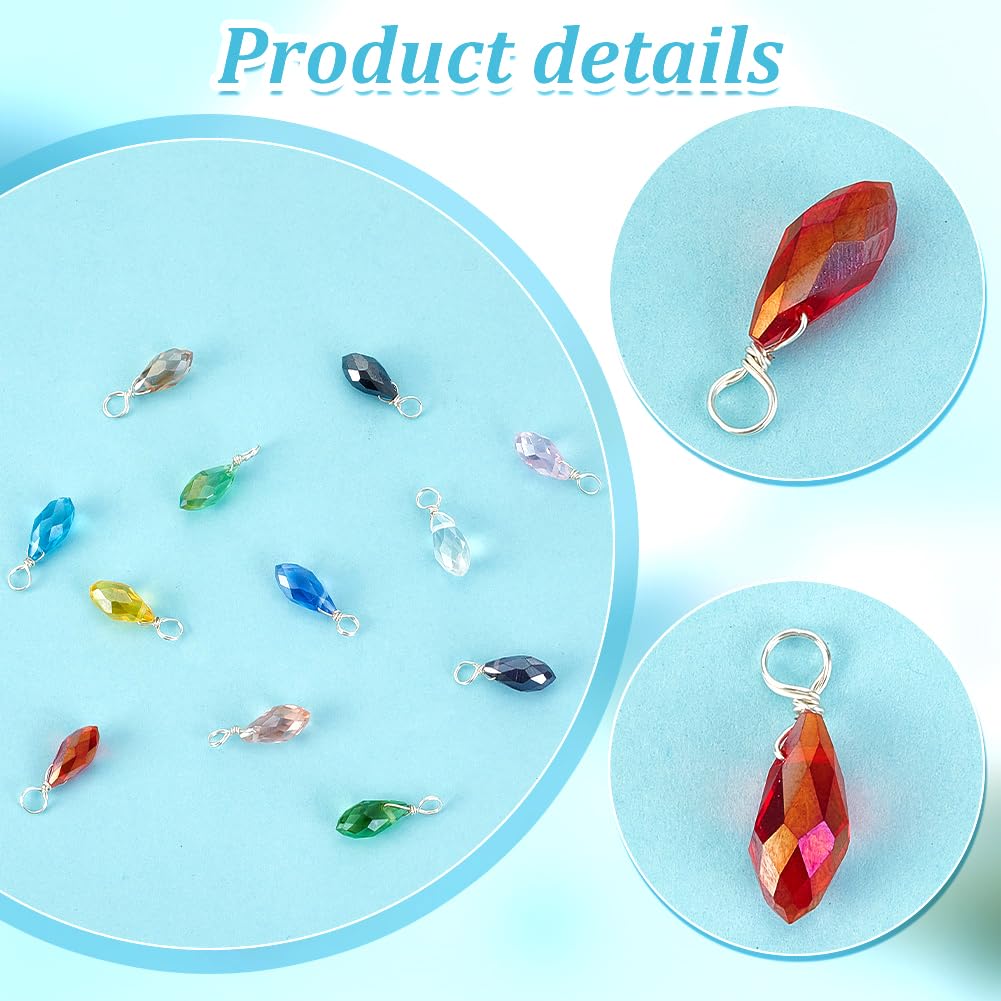 72pcs Crystal Charms - 12 Color Faceted Teardrop Glass Pendants for Jewelry Making (17x6mm) | DIY Necklace, Bracelet & Earring Crafts | Perfect for Wire Wrapping & Beading Projects
