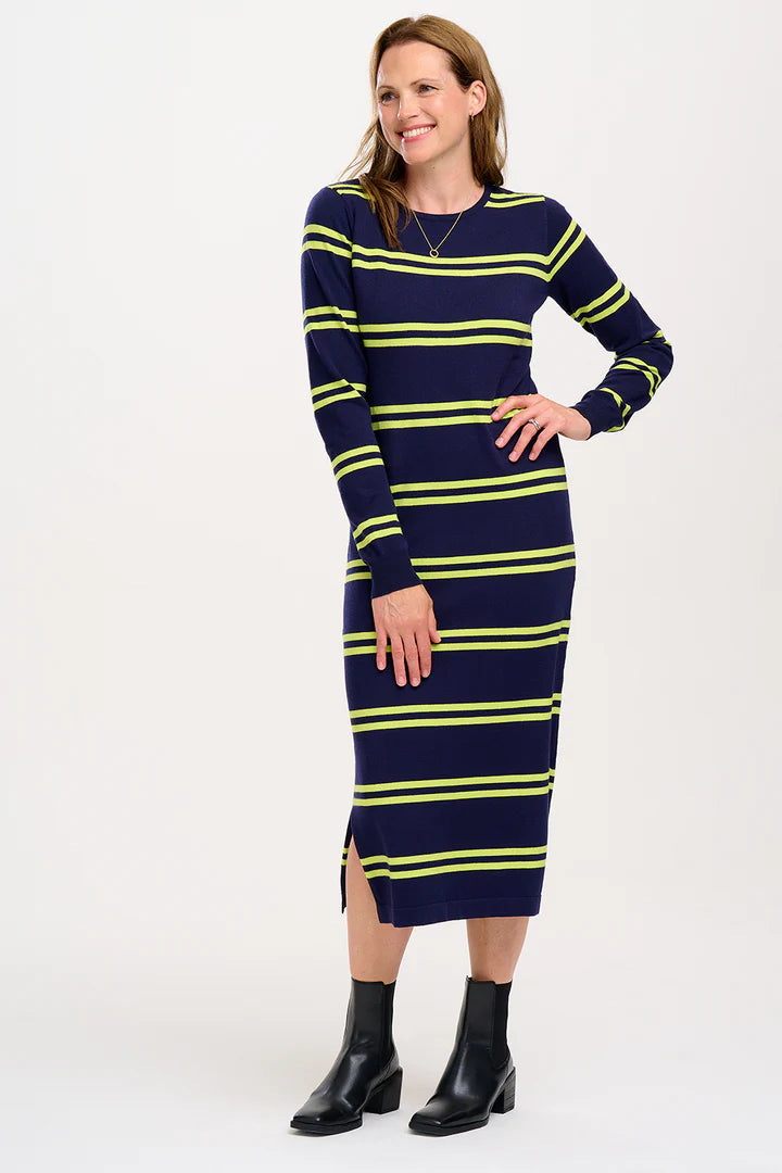 Liselle Knit Dress for Women - Navy Blue with Double Stripe Design | Comfortable & Stylish Casual Wear for Office, Date Night & Everyday Outfits