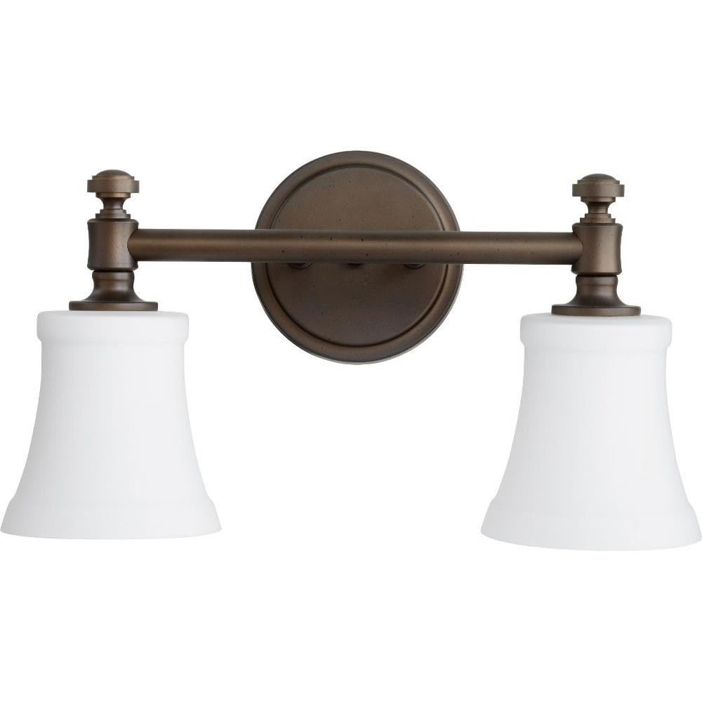 Quorum 5122-2-186 Transitional Two Light Vanity Light Fixture - Bronze/Dark Finish - Rossington Collection - Perfect for Bathroom Vanity Lighting and Bedroom Dressing Areas