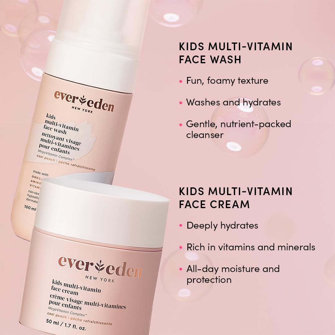 Evereden Complete Kids Hair & Skin Care Set - Gentle Vegan Shampoo, Conditioner, Face Wash & Moisturizer for Children 3+ | Detangling Brush Included | Perfect for Daily Bath Time & School Morning Routine