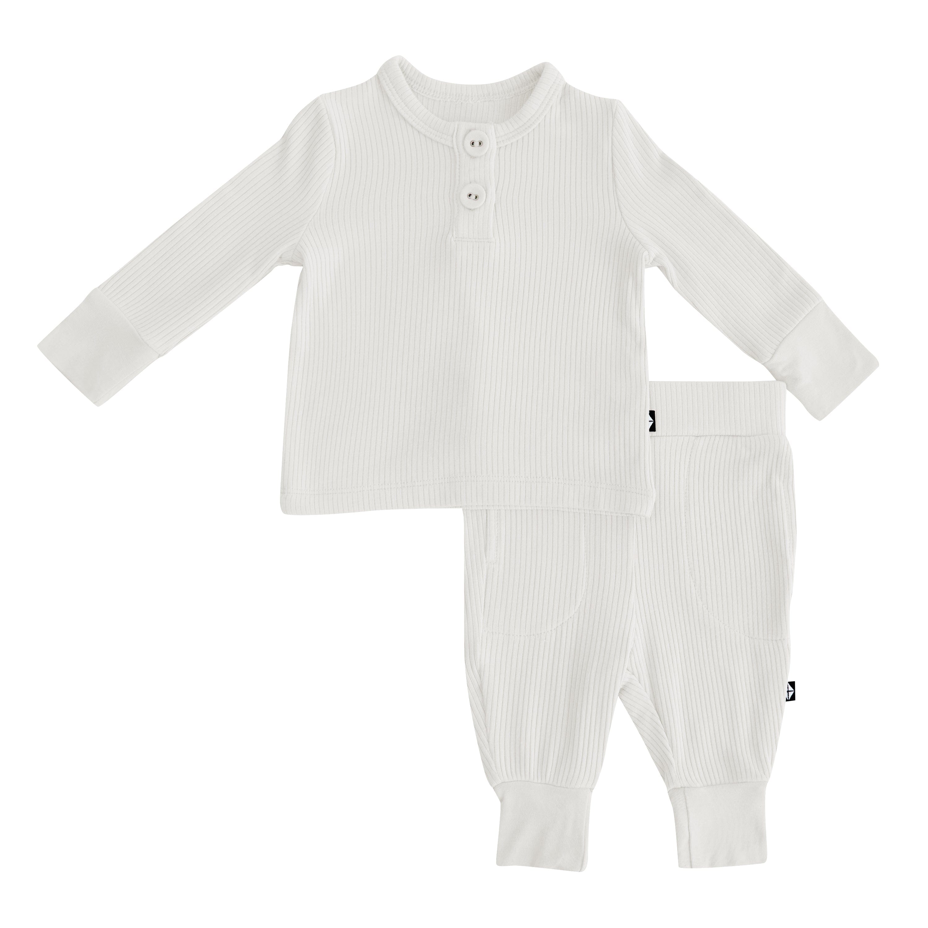 Soft Ribbed Infant Henley Set in Oat - Comfortable Baby Bodysuit & Pants Outfit for Newborns - Perfect for Playtime, Photos & Everyday Wear