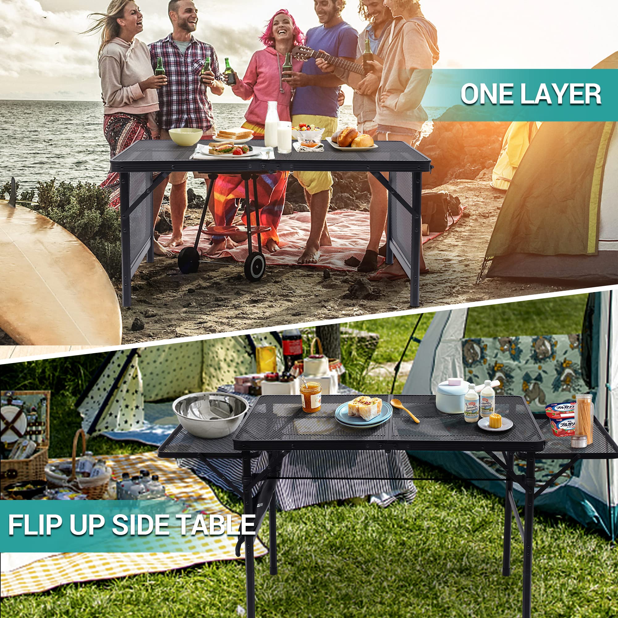 Premium Folding Grill Table for Outdoor Cooking - Adjustable Height & Width, Mesh Net Storage, Portable Carry Handle - Perfect for Camping, Tailgating, BBQs & Backyard Parties