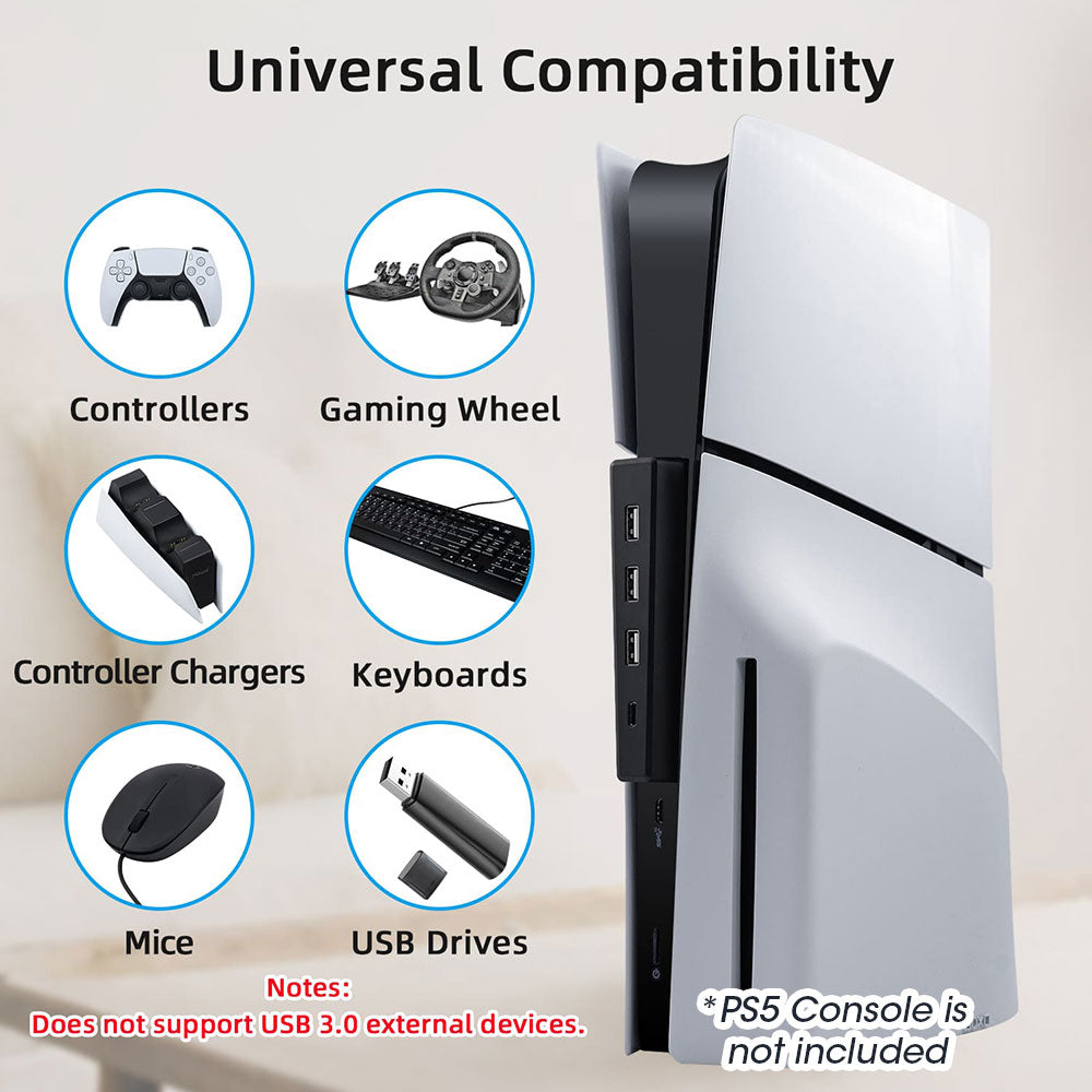 DOBE 4-Port USB Hub for PS5 Slim Disc & Digital Edition - High-Speed Data Transfer Hub - Black (TP5 3556) - Perfect for Gaming, Streaming & Charging Multiple Devices