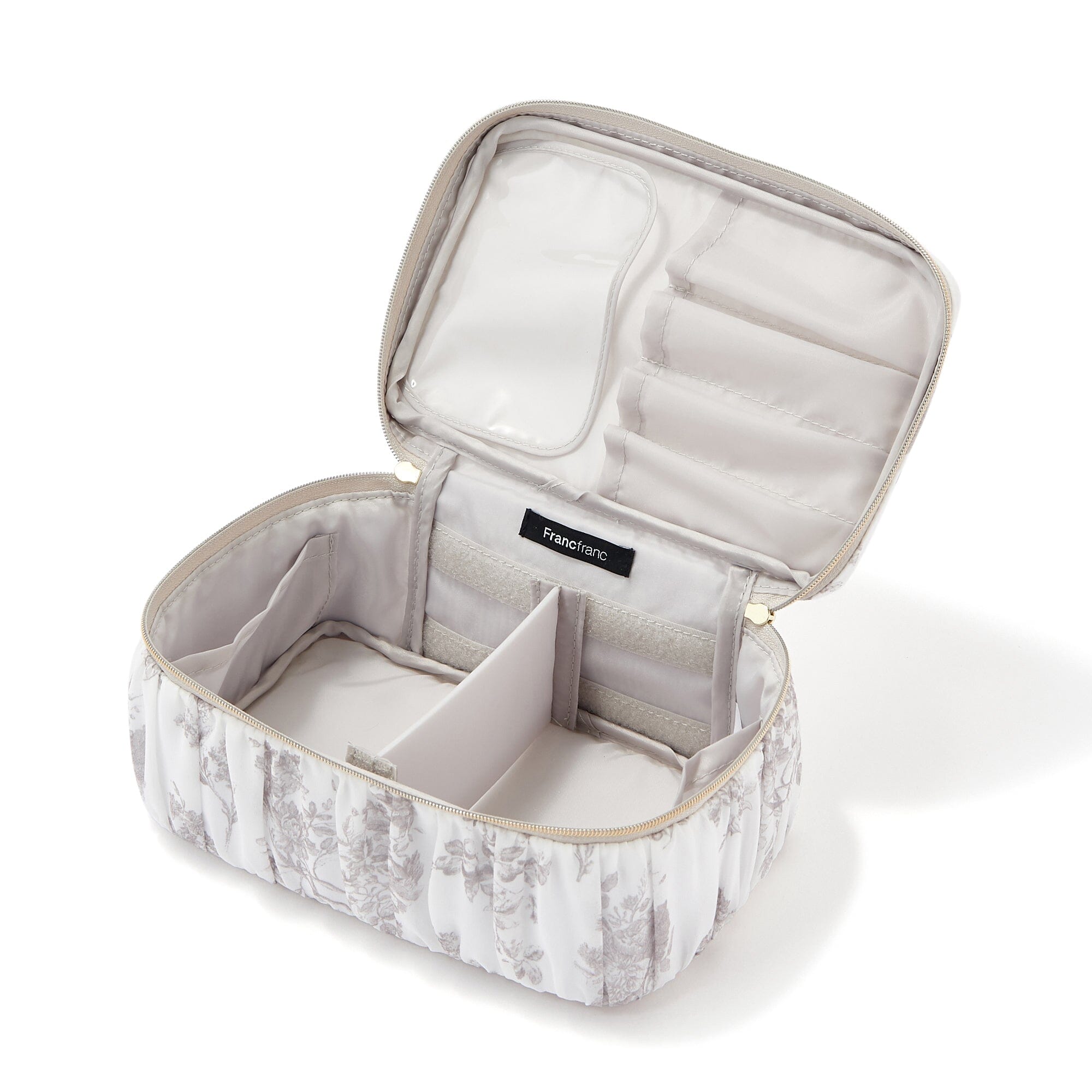 Elegant Small Beige Classic Flower Vanity Pouch for Women - Perfect for Makeup, Jewelry & Travel Essentials | Vintage Cosmetic Bag Organizer