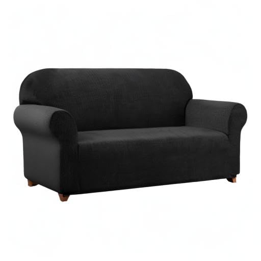 SUBRTEX Stretch Sofa Slipcover - 1 Piece Elastic Couch Cover with Bonus Cushion Cover for 4-Cushion Oversized Couches (Black, XL Size) - Perfect for Living Room Furniture Protection & Home Decor Upgrade