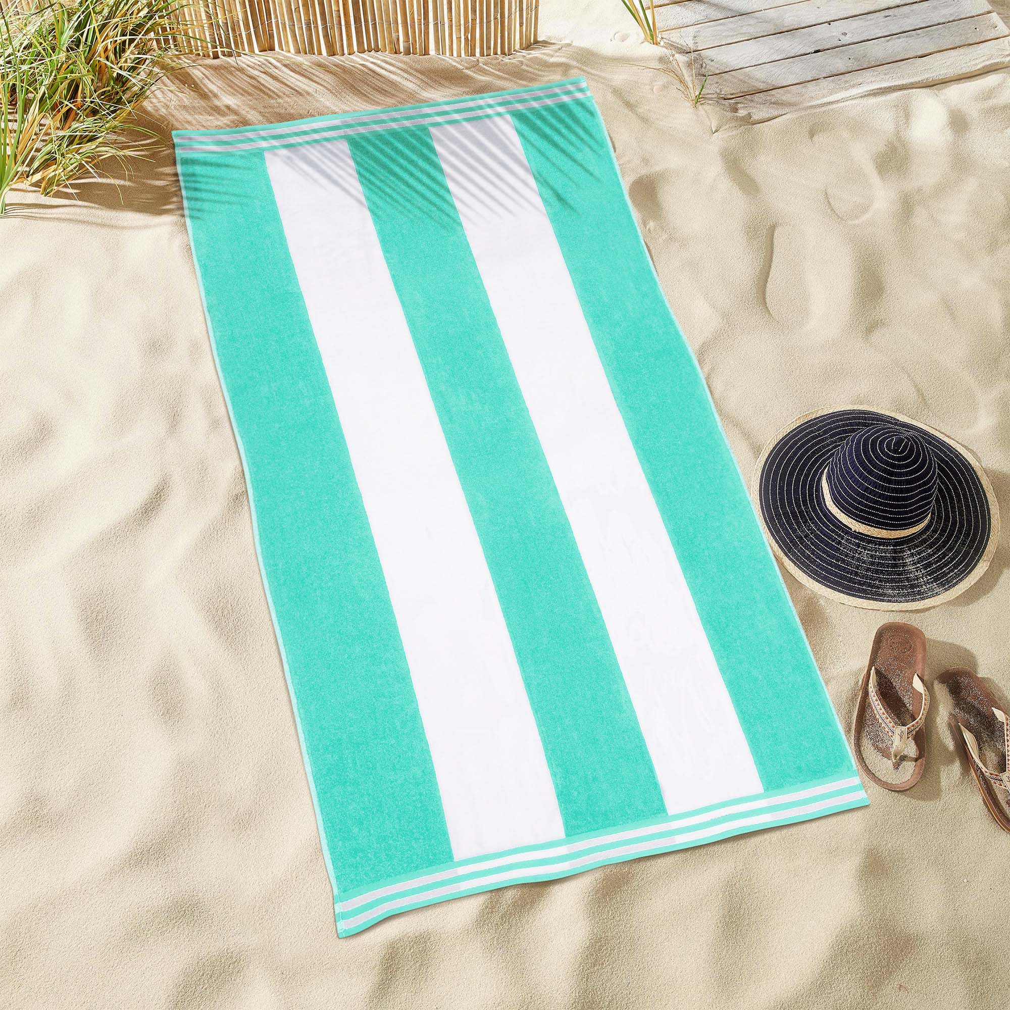 Premium Cabana Stripe Oversized Cotton Beach Towel Set of 2, 4, or 6 - Soft, Absorbent & Quick-Drying for Pool, Beach, Vacation & Spa Use