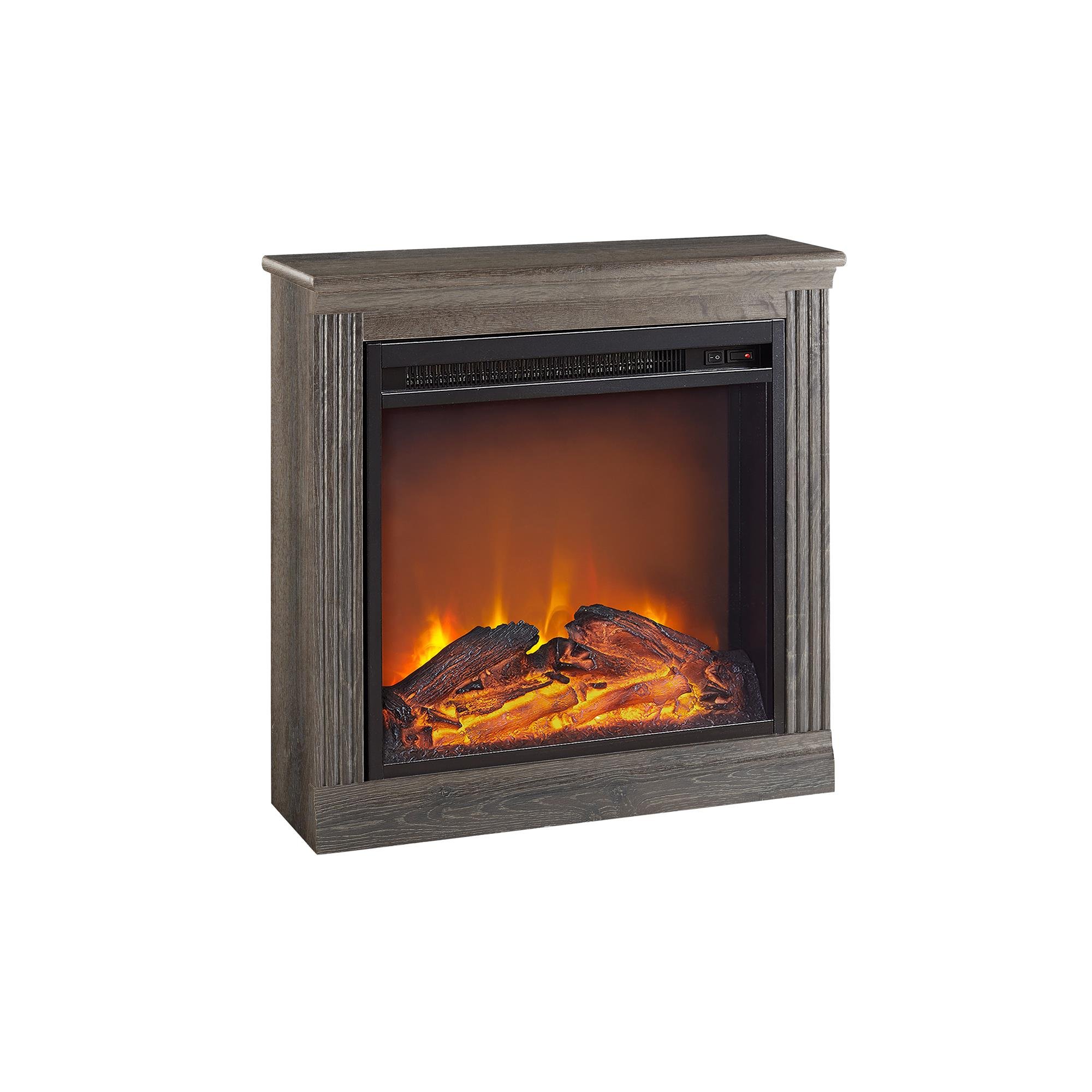 Ameriwood Home Bruxton Electric Fireplace - Medium Brown Finish, Wall Mounted Fireplace Heater for Living Room, Bedroom & Office, 750W-1500W Adjustable Flame Effect with Remote Control