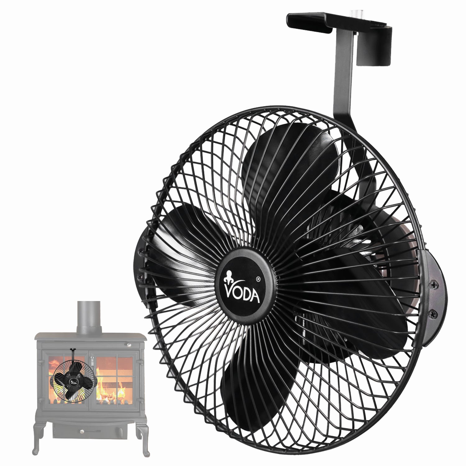 VODA Hanging Wood Stove Fan with Protective Shell - Efficient Heat Distribution for Fireplace, Cabin, and Camping Use