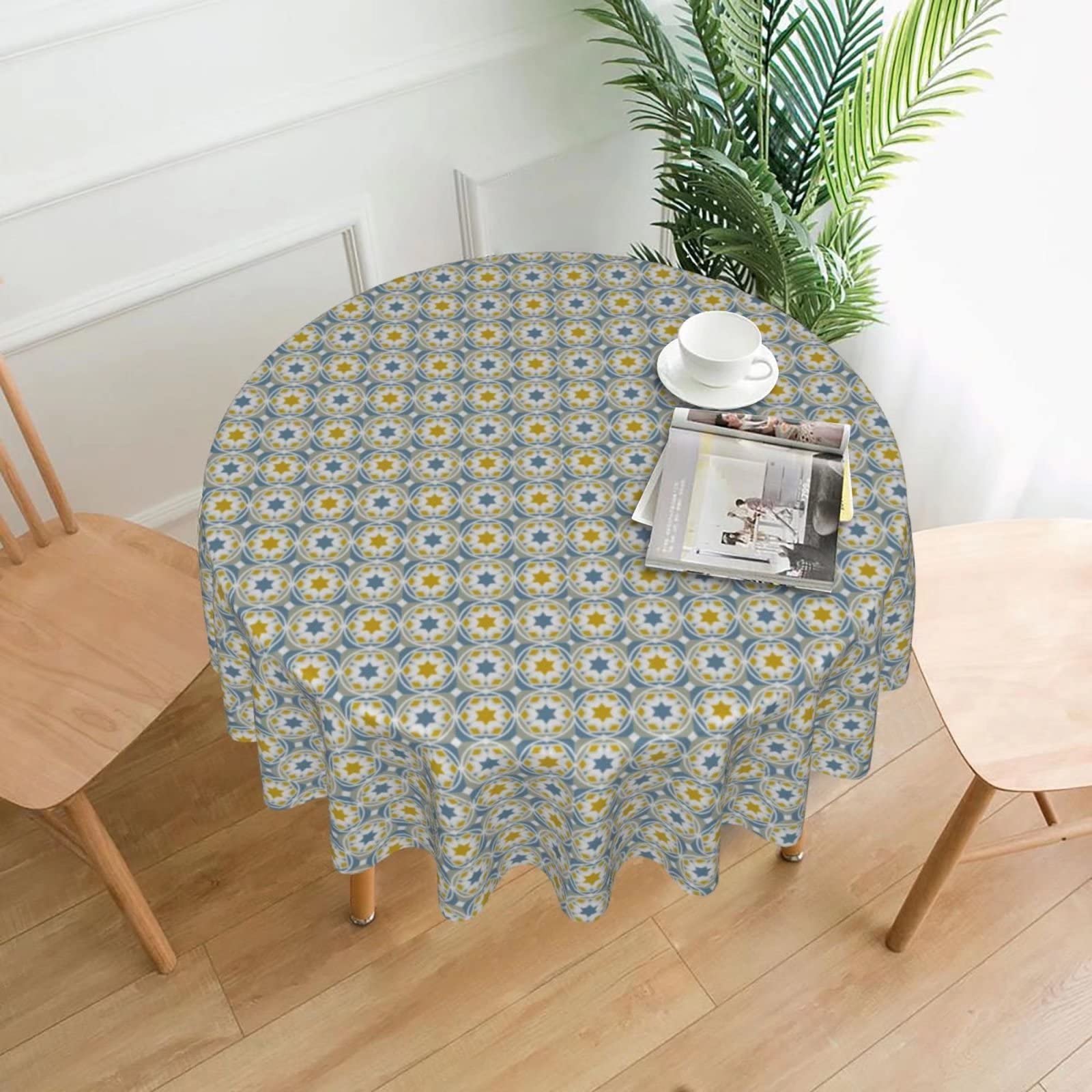 Colorful Stars Round Waterproof Oil-Resistant Washable Polyester Tablecloth - 70 Inch Dining Table Cover for Kitchen, Party, BBQ & Home Decor (Ideal for Indoor/Outdoor Gatherings & Holiday Celebrations)
