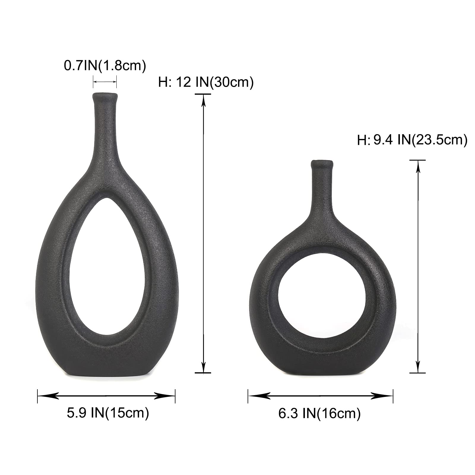 Modern Black Vases for Home Decor - Elegant Table Centerpieces for Dining & Living Room | Perfect for Wedding, Party & Interior Design Décor