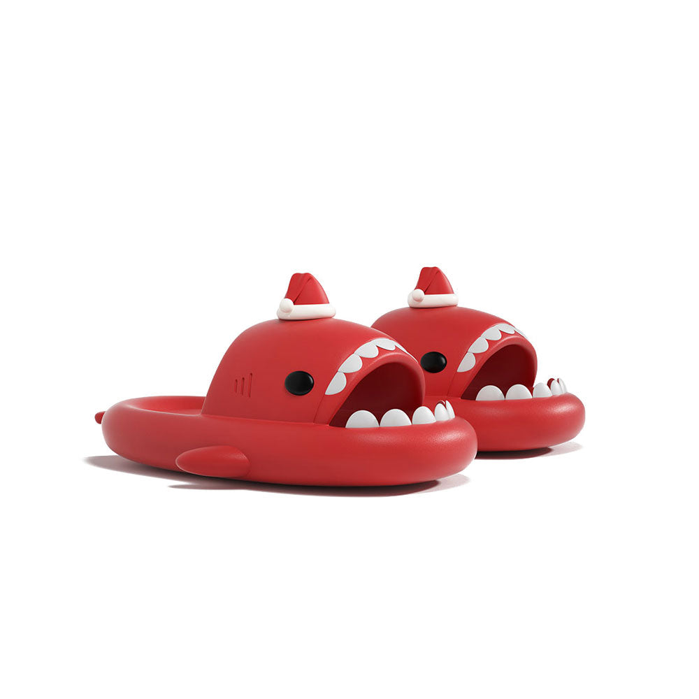 Santa Shark Slides for Men Women - Comfortable Holiday Themed Slippers for Christmas Parties, Beach Wear & Casual Home Use