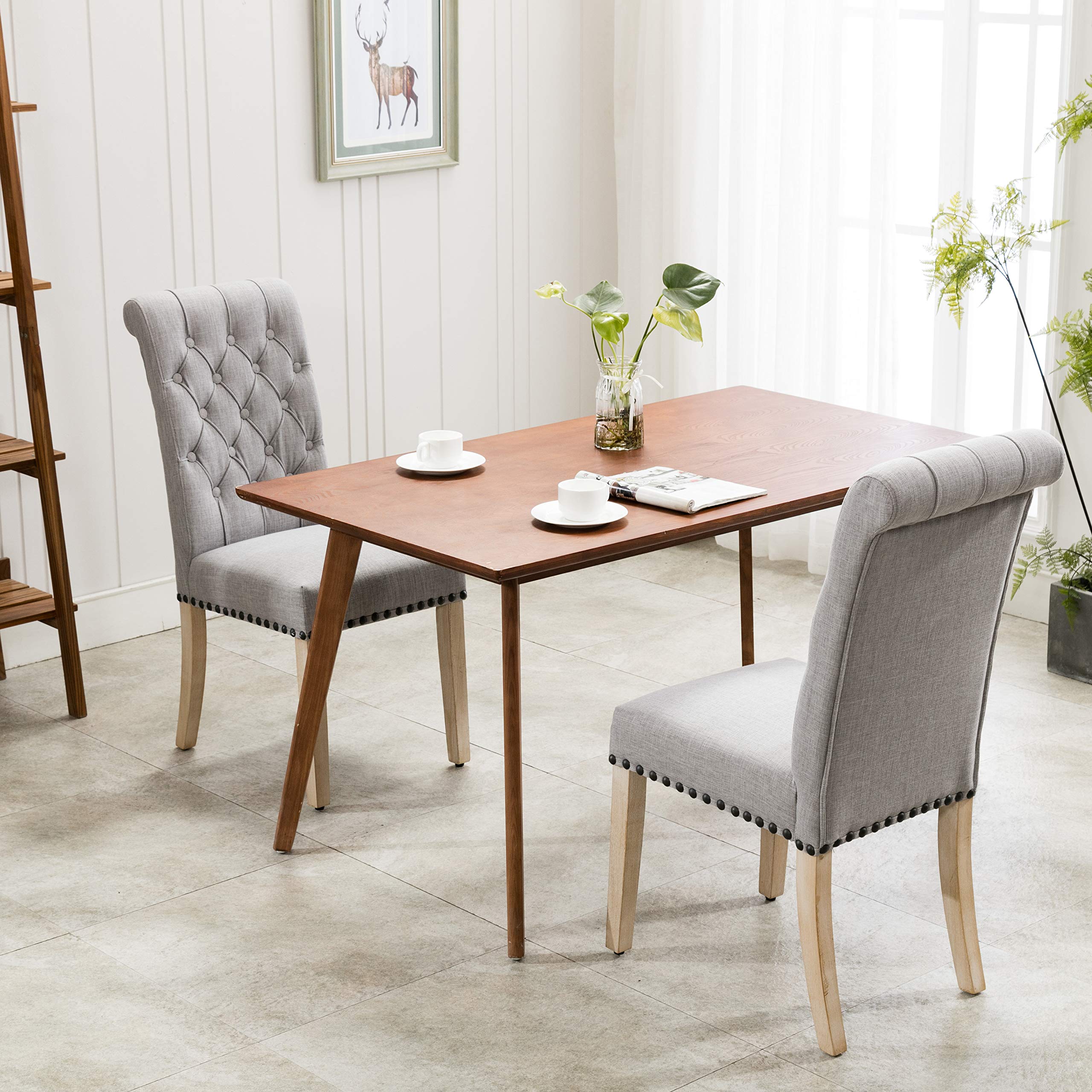 4-Piece Fabric Dining Chair Set - Tufted Upholstered High Back with Nailhead Trim & Solid Oak Wood Legs for Kitchen, Restaurant, Dining Room | Perfect for Home Decor, Family Gatherings & Commercial Use