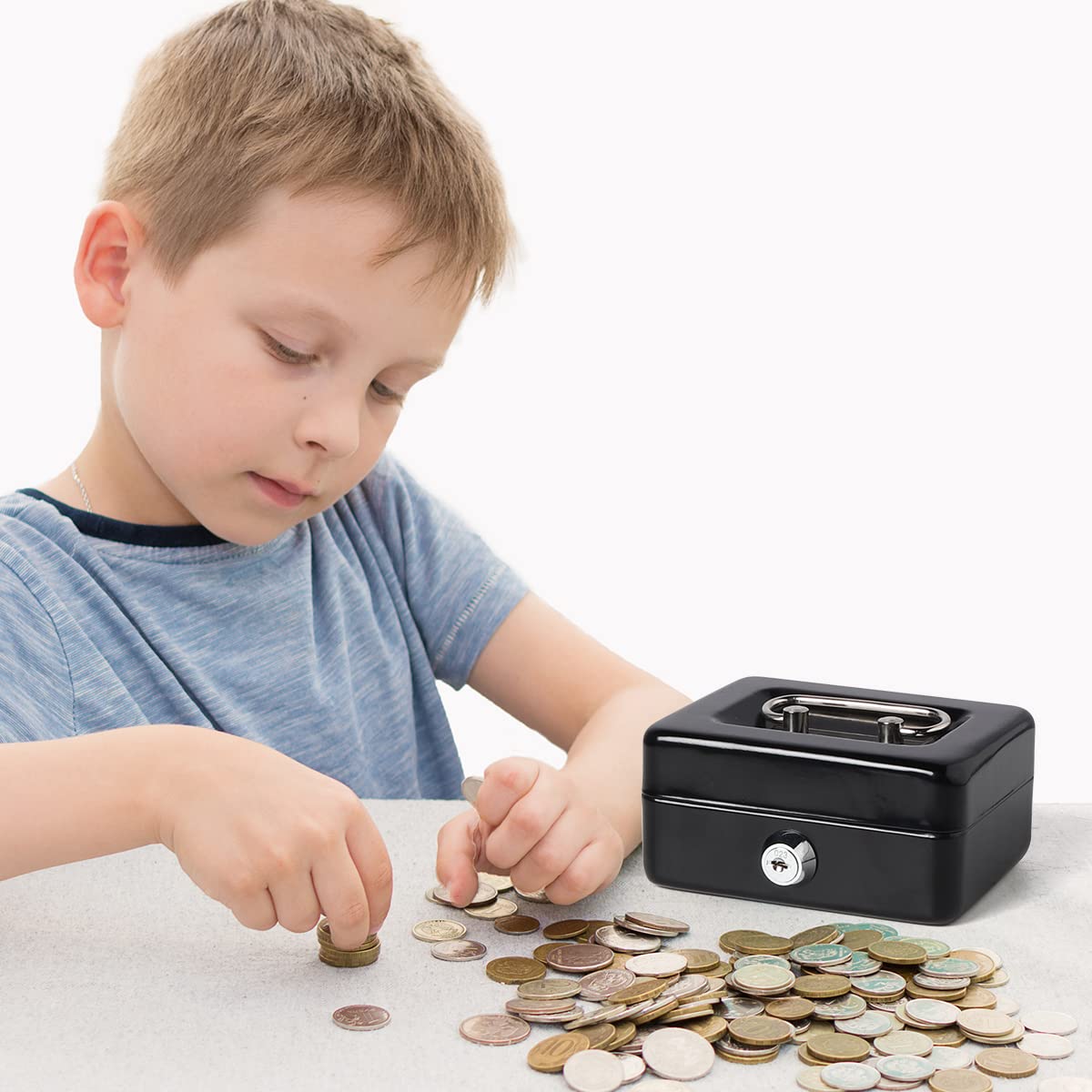 Small Cash Box with Lock & Money Slot - Decaller Metal Coin Piggy Bank for Adults & Kids - Perfect for Home, Office, Savings & Gift Giving