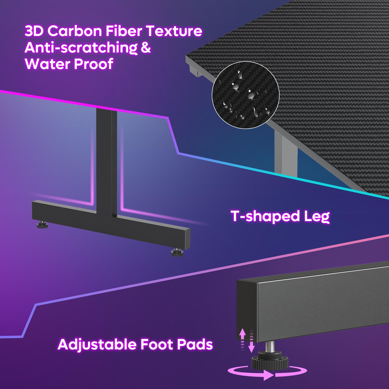 Bestier 42 Inch Gaming Desk with LED Lights - Small Computer Desk with Monitor Shelf & Headphone Hook - Black Carbon Fiber Texture Gaming Table for Kids & Teens - Perfect for PC Gaming, Streaming & Home Office Setup