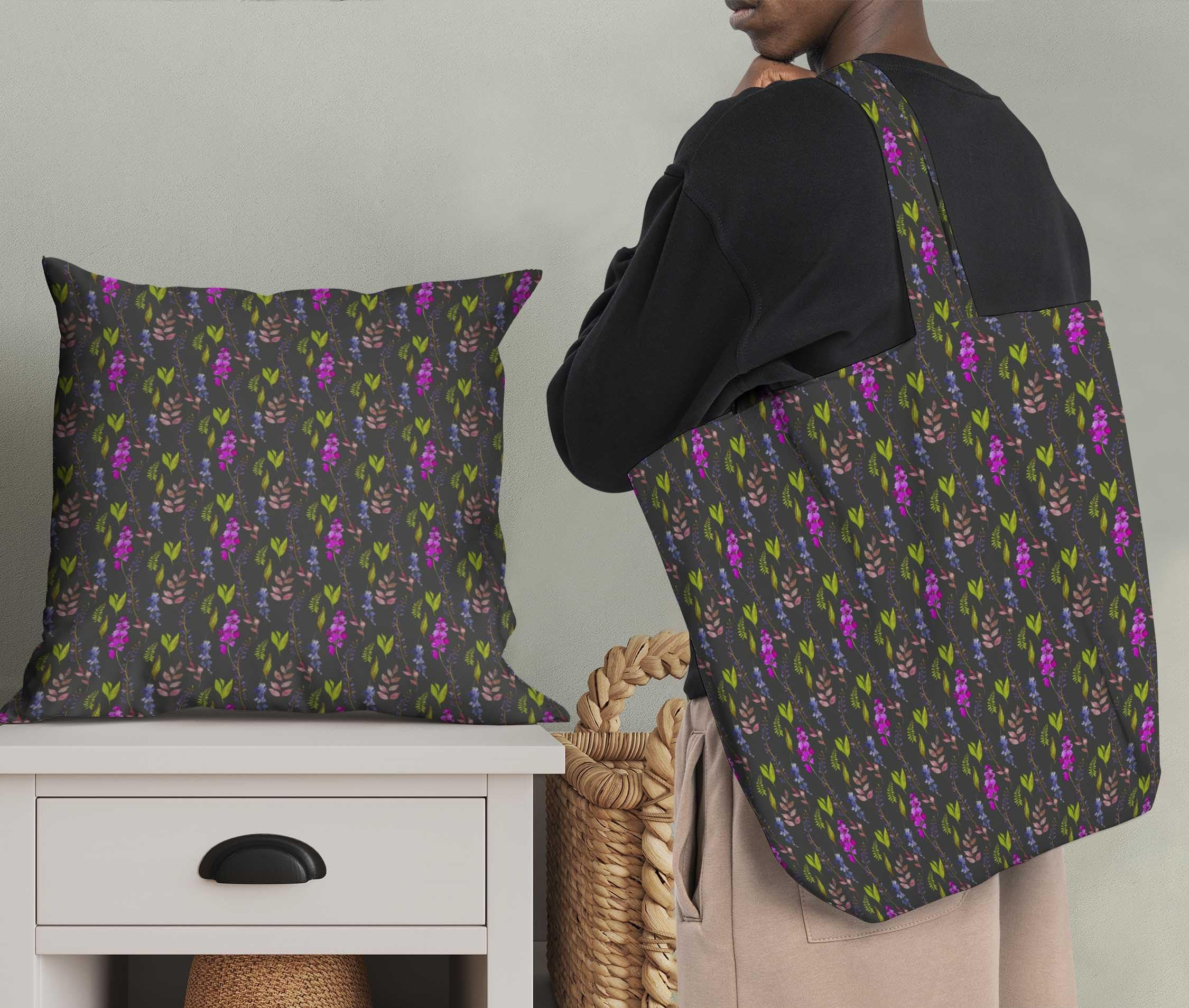Soimoi Moss Georgette Gray Fabric by The Yard - 42 Inch Wide Leaves & Orchids Floral Printed Fabric for Dresses, Curtains & Home Decor - Tropical Botanical Fabric for DIY Sewing Projects
