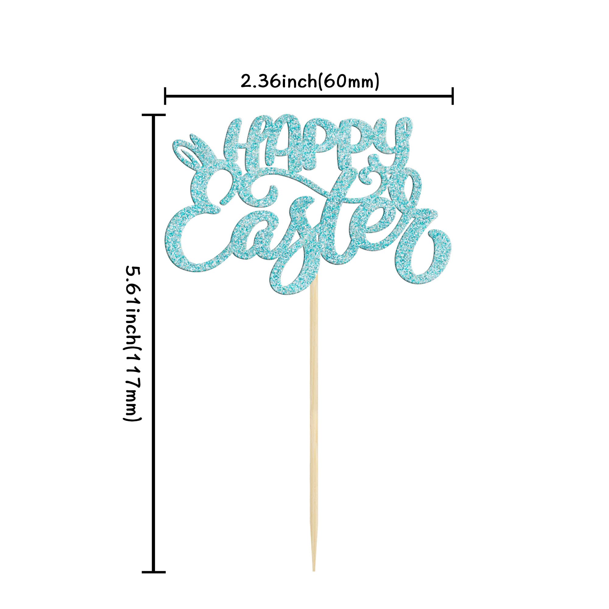 24Pcs Blue Glitter Easter Bunny Ear Cupcake Toppers - Happy Easter Decorations for Cupcakes, Baby Showers, Kids Birthday Parties & Spring Celebrations (Perfect for Easter Desserts, Holiday Baking & Festive Party Decor)
