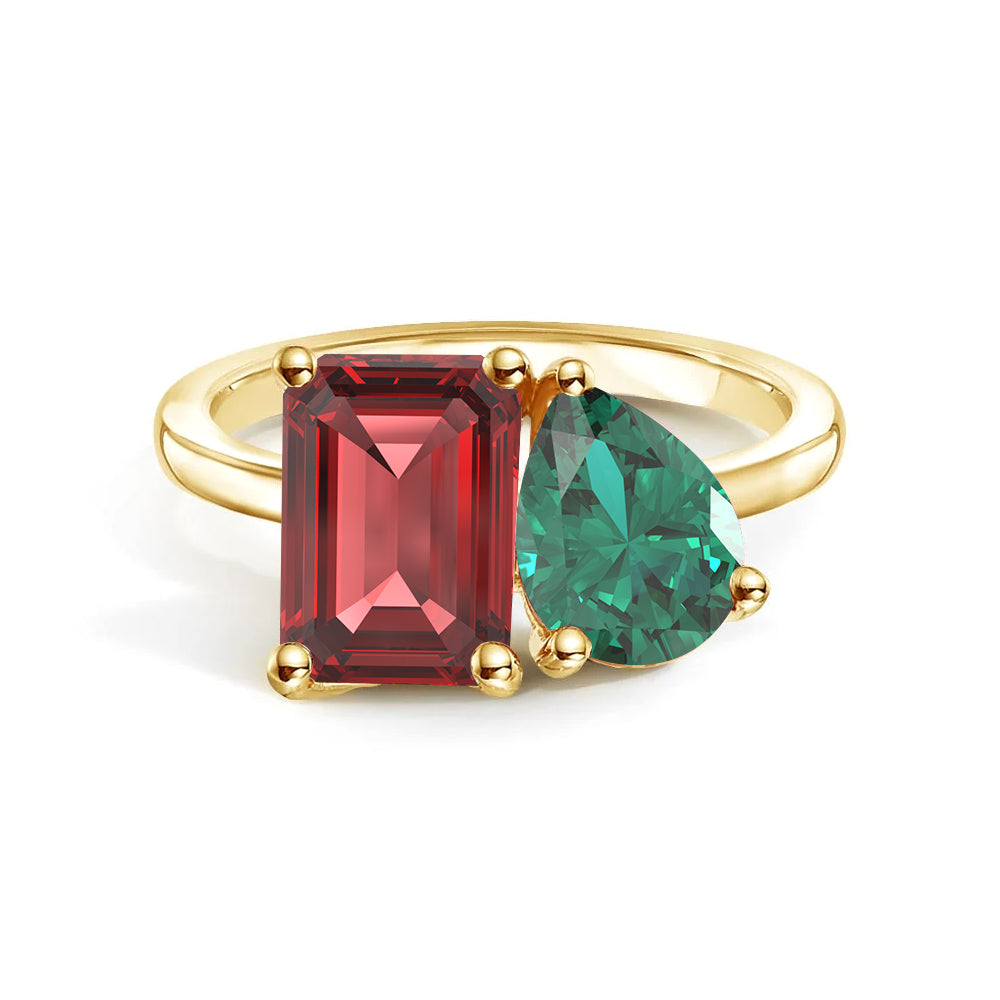 Personalized Toi et Moi Ruby Birthstone Ring for Women - Custom Anniversary, Engagement & Wedding Jewelry Gift - Perfect for Romantic Occasions & Special Celebrations