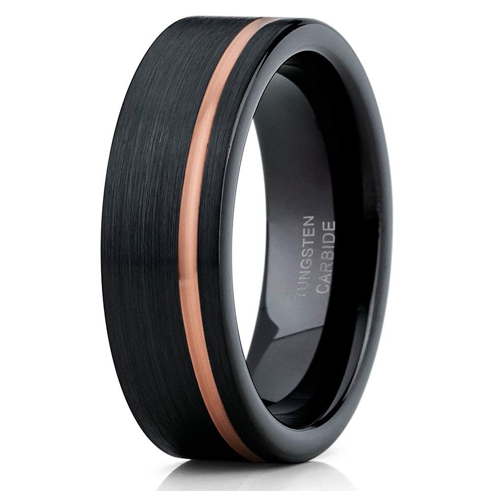 Rose Gold Tungsten Wedding Band for Men & Women - 18k Rose Gold Black Tungsten Carbide Ring - Anniversary, Engagement, Unique Comfort Fit Ring - Perfect for Everyday Wear, Special Occasions & Couples Gifts