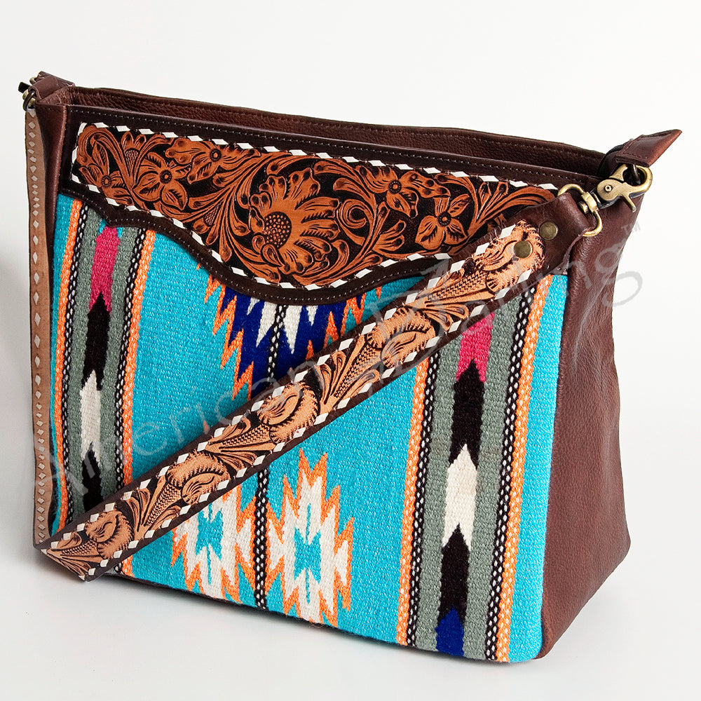 Genuine Leather Western Crossbody Bag for Women - American Darling ADBGA183 Large Hand Tooled Saddle Blanket Purse - Perfect for Cowgirl Style, Rodeo Events & Everyday Use