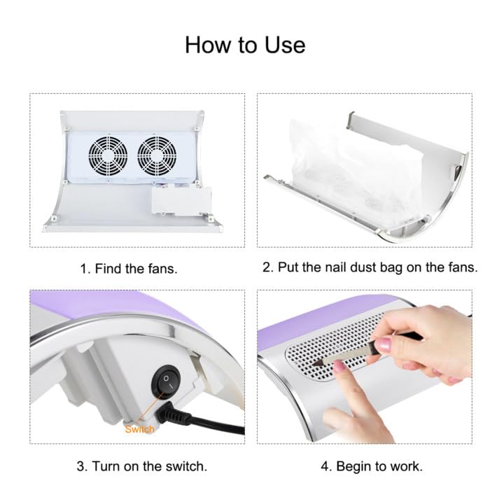 Professional 80W Electric Nail Dust Collector for Acrylic Nails - Adjustable Vacuum Machine with 2 Powerful Nail Fans & 2 Dust Bags - Perfect for Nail Salons, Home Manicures & Professional Nail Art Studios