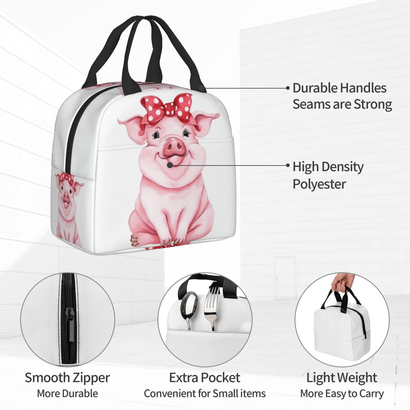 Insulated Pink Pig Lunch Box - Reusable Thermal Meal Bag for Kids, Adults, School, Work, Travel & Picnic - Perfect for Keeping Food Fresh On-the-Go