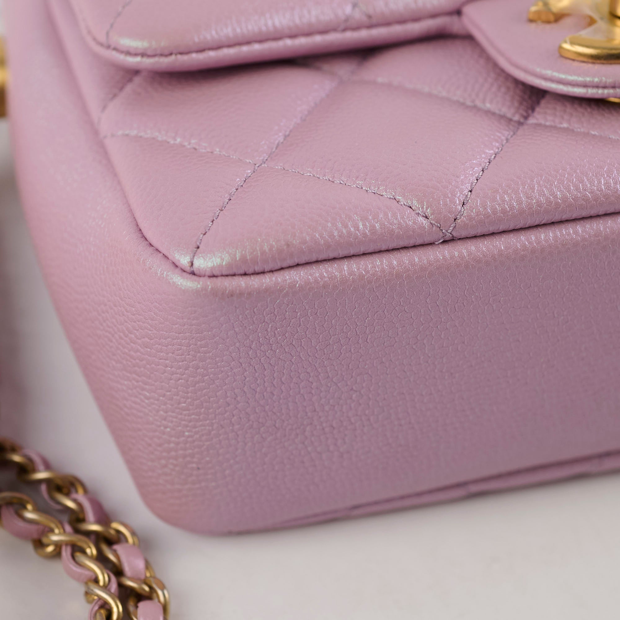 Chanel Caviar Leather My Perfect Square Mini Bag Iridescent Pink with Microchip - Perfect for Evening Parties, Weddings & Special Occasions