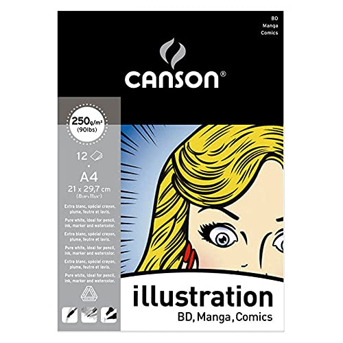 Canson Comic Manga Drawing Paper - Set of 3 BD Smooth 250g A4 12 Sheets - Perfect for Anime Sketching, Illustration & Professional Art Projects